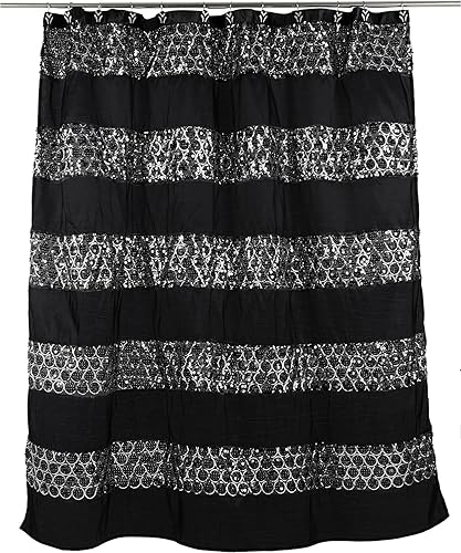 Popular Bath Sinatra Black Collection, 70" x 72" Bathroom Shower Curtain