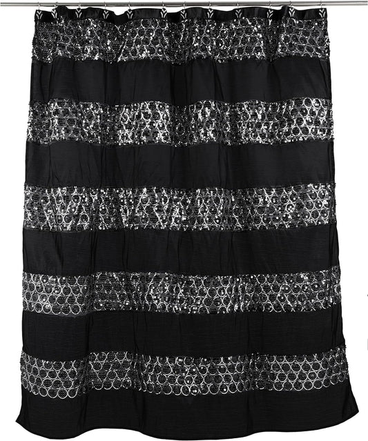 Popular Bath Sinatra Black Collection, 70" x 72" Bathroom Shower Curtain