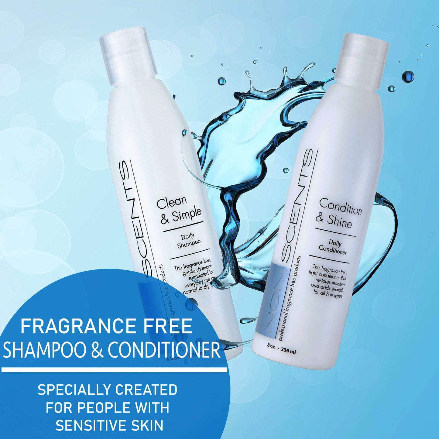Nonscents - Fragrance Free Shampoo and Conditioner Set - Organic Formula - Hydrating Shampoo for Dry Hair, Moisturizing and Unscented Shampoo