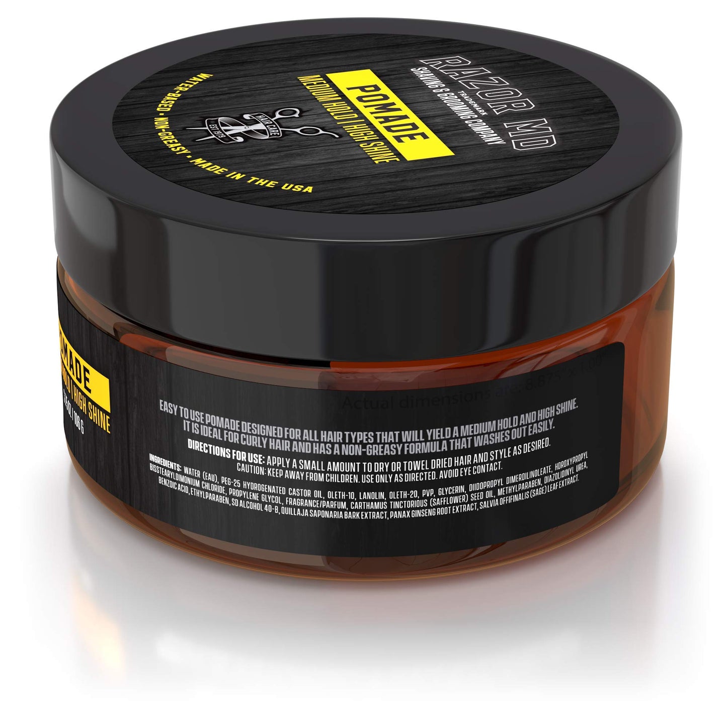 Razor MD Natural Water Based Hair Pomade for Men With High Shine and Slickback Finish, Medium Strong Hold Best Hair Products for Mens with Curly