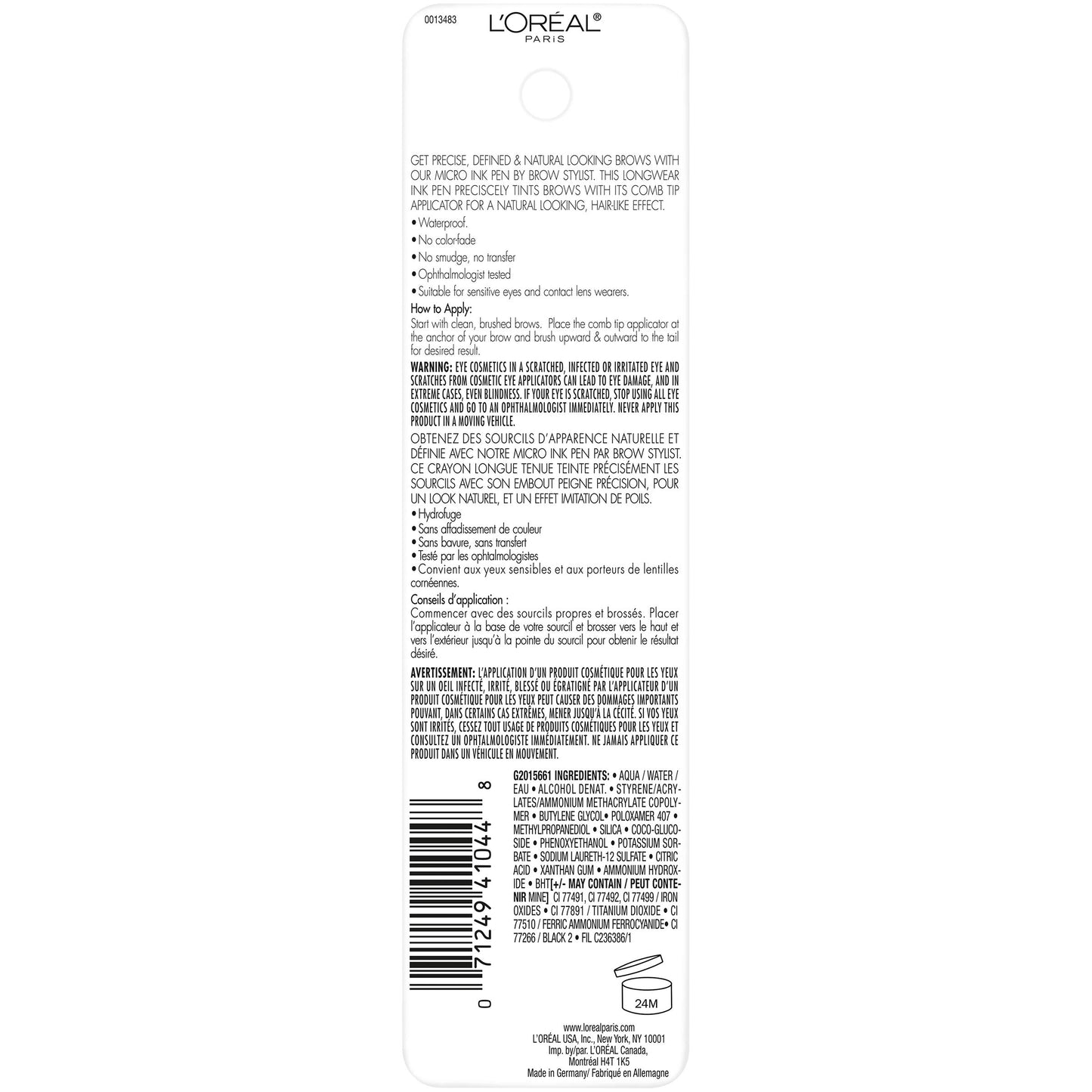 L'Oreal Paris Micro Ink Pen by Brow Stylist, Longwear Brow Tint, Hair-Like Effect, Up to 48HR Wear, Precision Comb Tip, Blonde, 0.033 fl; oz.