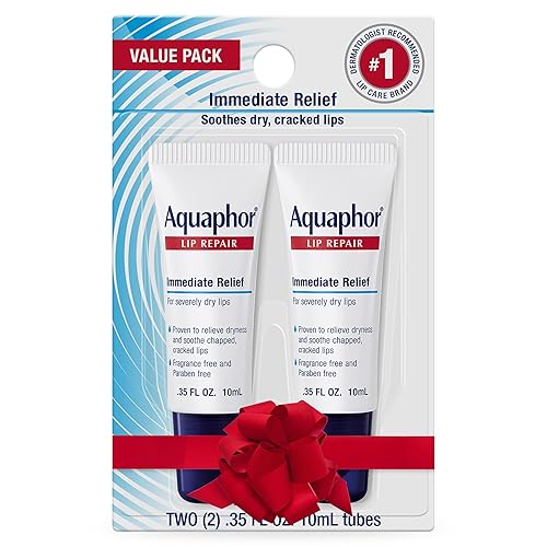 Aquaphor Lip Repair Ointment, Moisturizing Lip Balm Pack, Relieves Dryness, Holiday Gifts for Self Care, 0.35 Tube, Pack of 2