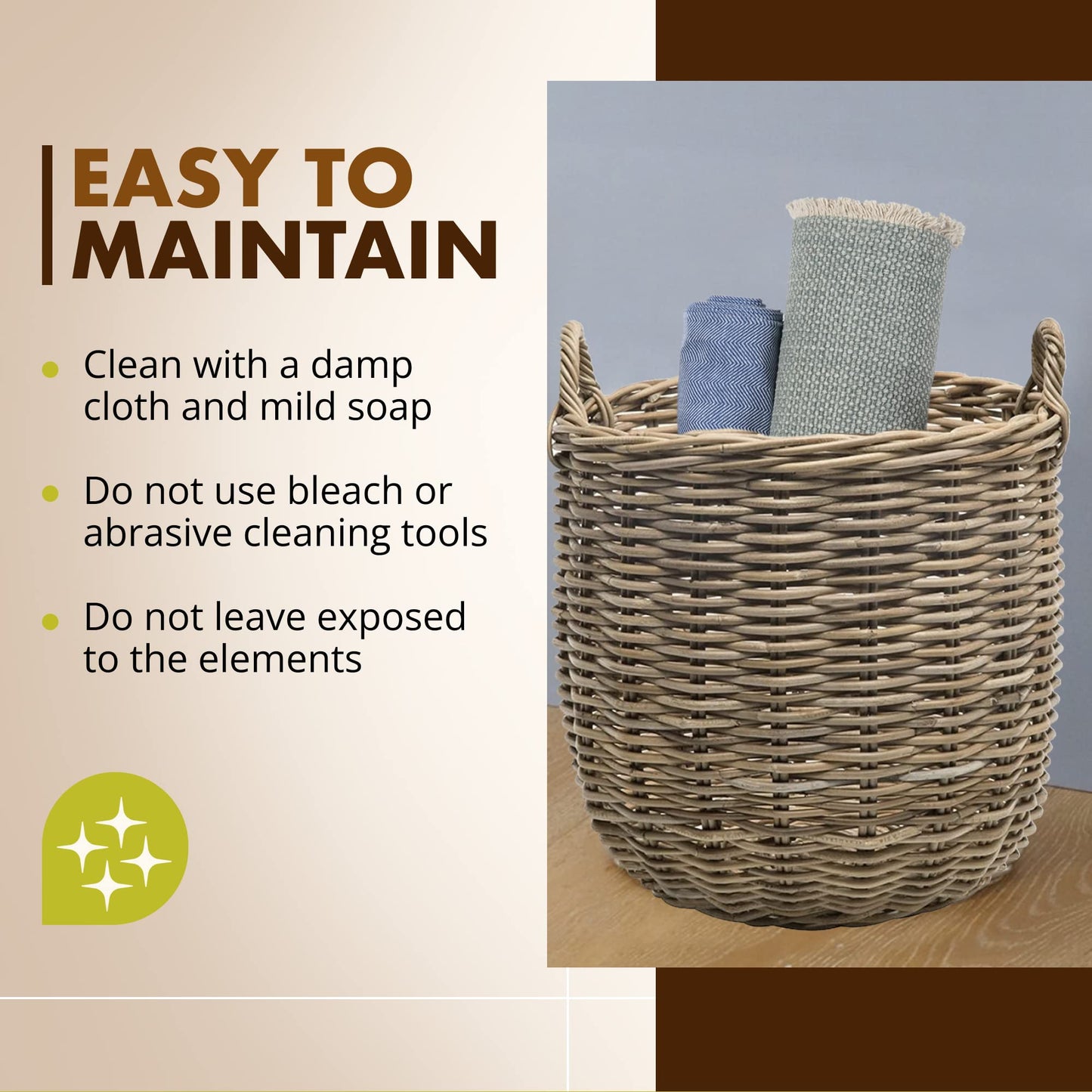 KOUBOO Rattan Kobo Round Storage Basket, Handwoven Rattan Basket with Handles, Organization & Home Decor for Storage, Gray-Brown