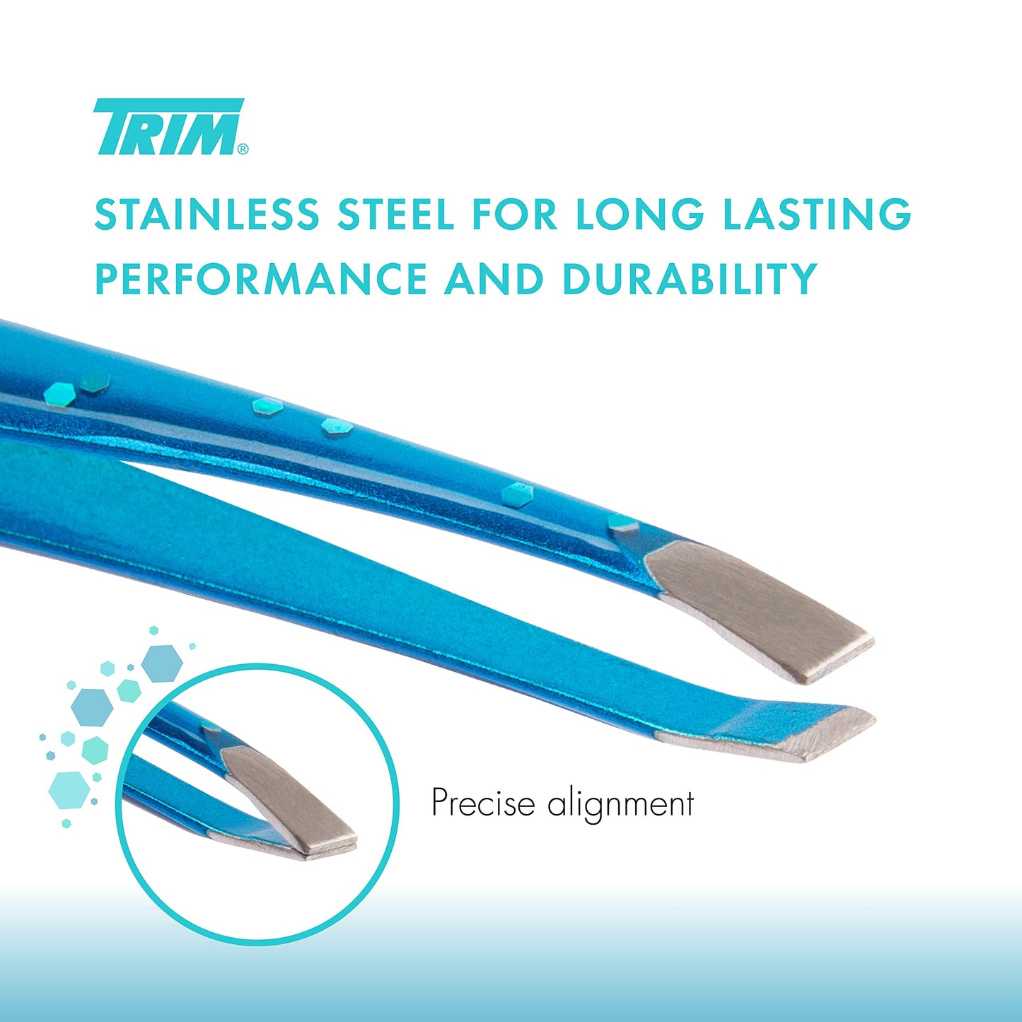 TRIM Azure Collection Slant Tip Tweezer - Precision-Ground Tips Grasp Even The Finest Hairs - Angled to Align with The Brow's Natural Arch