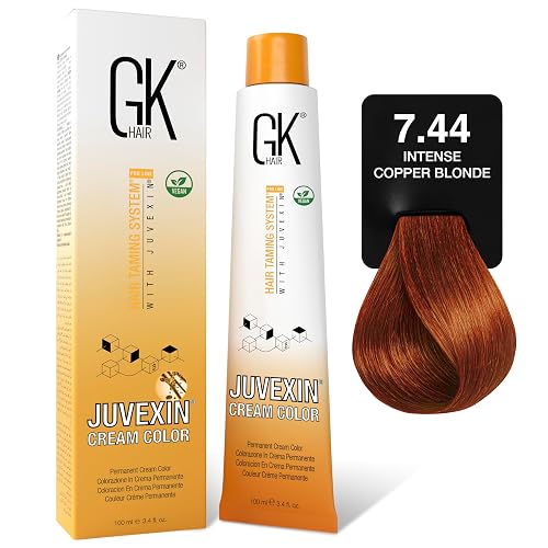 GK HAIR Color Cream 7.44 Intense Copper Blonde - 100% Grey Coverage | Semi, Demi-Permanent Results|8-10 Vol-Semi | 20-30-40 Vol-Permanent