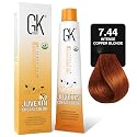GK HAIR Color Cream 7.44 Intense Copper Blonde - 100% Grey Coverage | Semi, Demi-Permanent Results|8-10 Vol-Semi | 20-30-40 Vol-Permanent