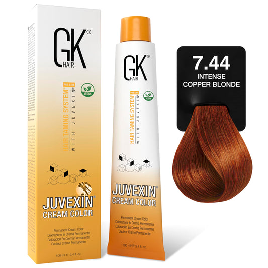 GK HAIR Color Cream 7.44 Intense Copper Blonde - 100% Grey Coverage | Semi, Demi-Permanent Results|8-10 Vol-Semi | 20-30-40 Vol-Permanent Beauty & Personal Care GK HAIR