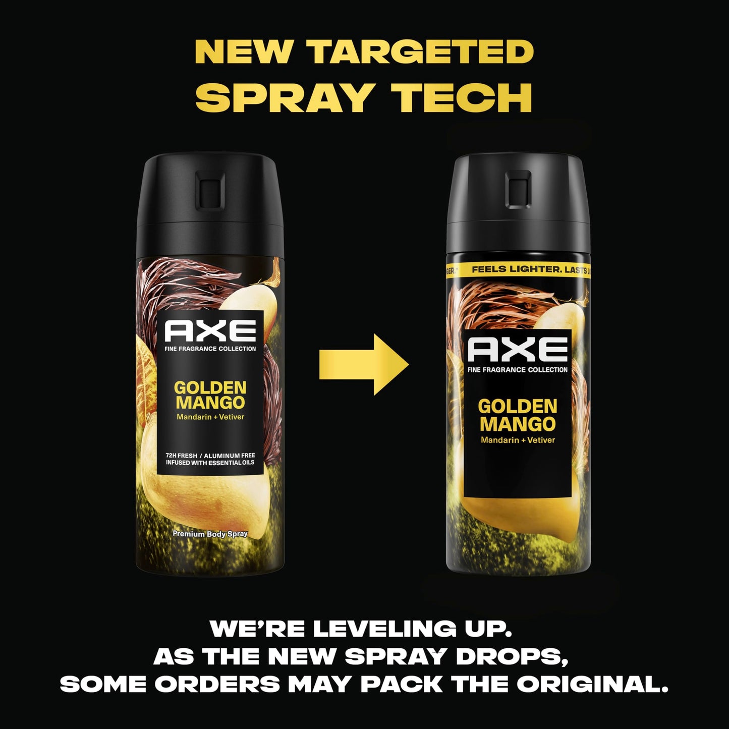 AXE Fine Fragrance Collection Body Spray Golden Mango 72 Hour Freshness Aluminum Free 2.9 oz Beauty and Personal Care AXE