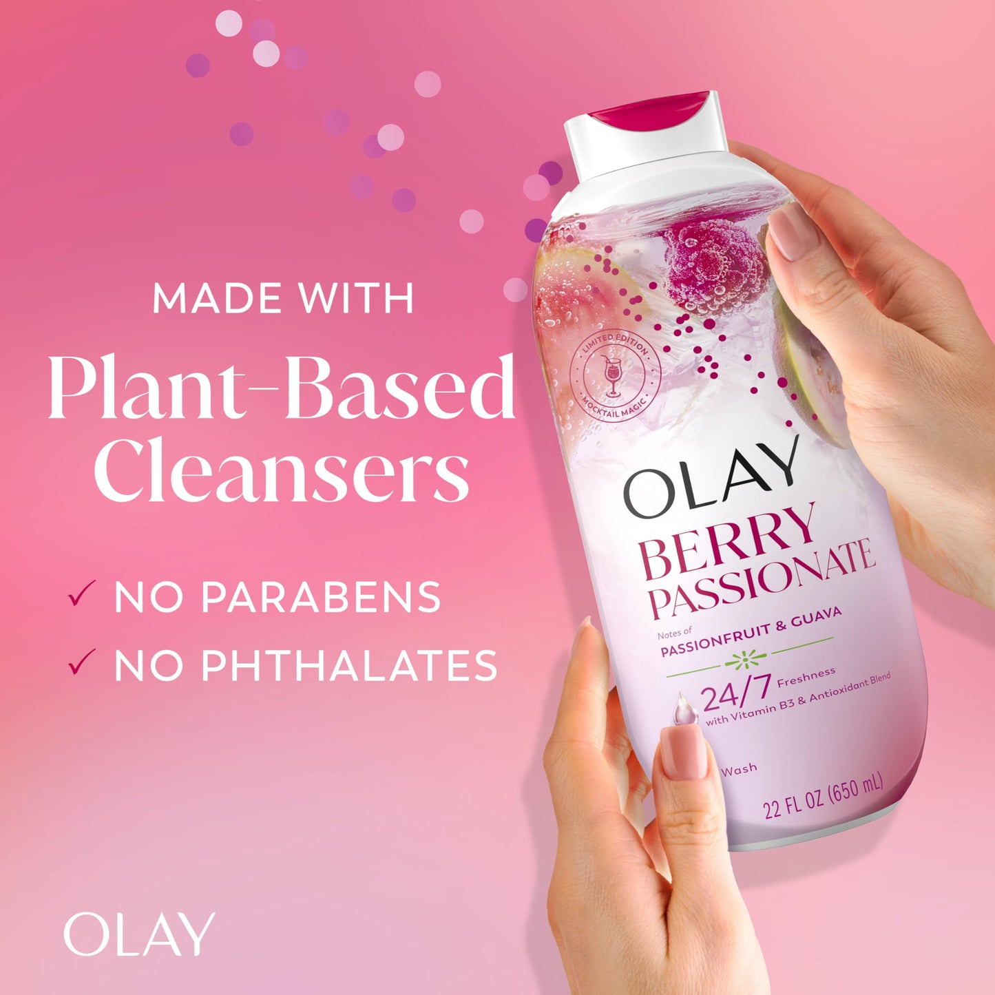 Olay Body Wash for Women, 24/7 Skin-Loving Freshness, Miami Mocktails, Plant Based Cleansers, Vitamin B3 & Antioxidant Blend, All Skin Types, Berry Beauty and Personal Care Olay