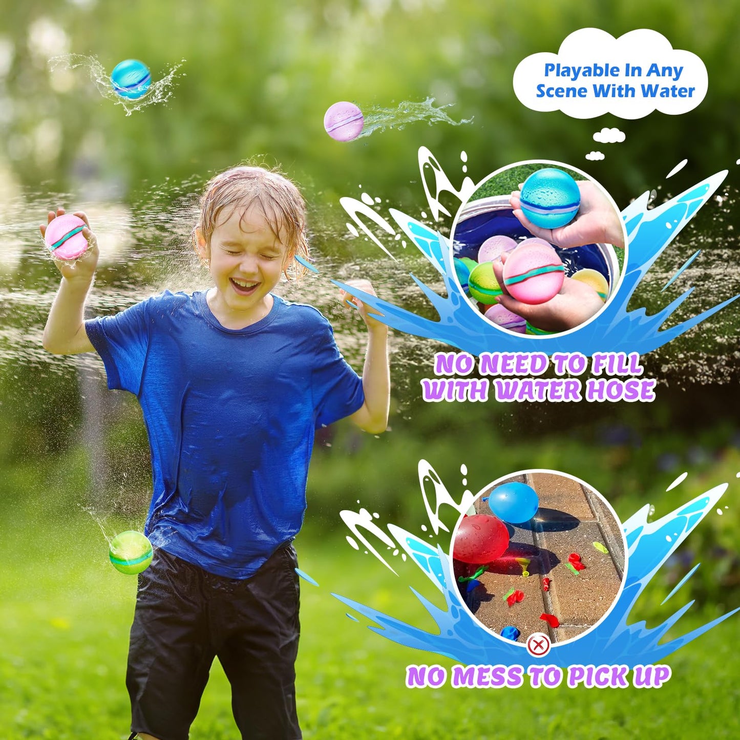 【6 Pack】Magnetic Reusable Water Balloons Fast Refillable for Kids Outdoor Activities, latex-free Kids Pool Beach Bath Toys, Self-Sealing Water Bomb…