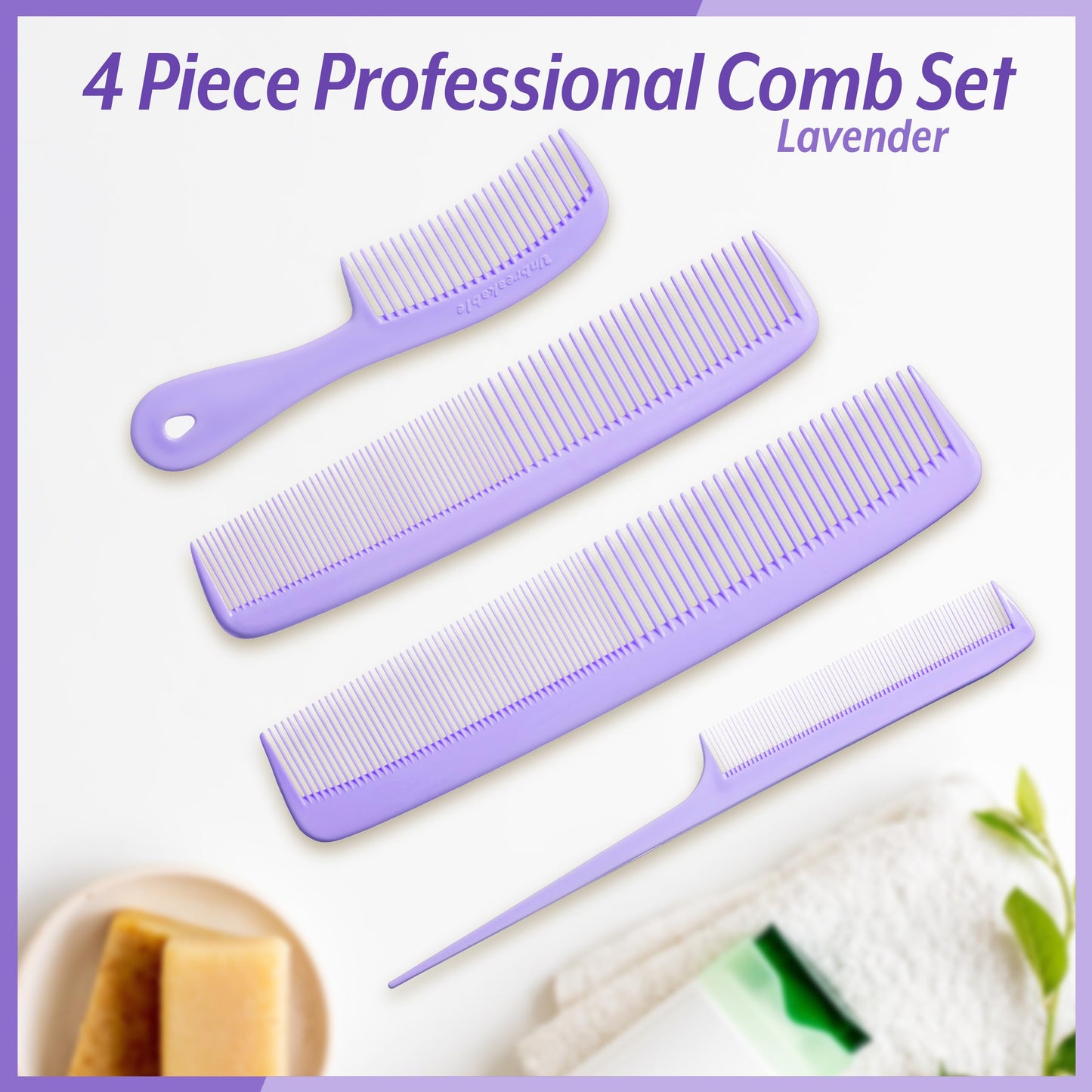 Mars Wellness 4 Piece Professional Comb Set Lavender - USA MADE - Fine Pro Tail, Dresser Hair Comb Styling Comb - Premium Grade for Men and Women Beauty and Personal Care MARS WELLNESS