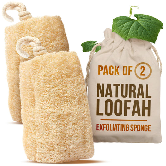 CraftsOfEgypt Natural Loofah Sponge - Egyptian Luffa Body Scrubber Pack of 2 for Men & Women, Natural Bath & Shower Loofah Exfoliator, All Natural