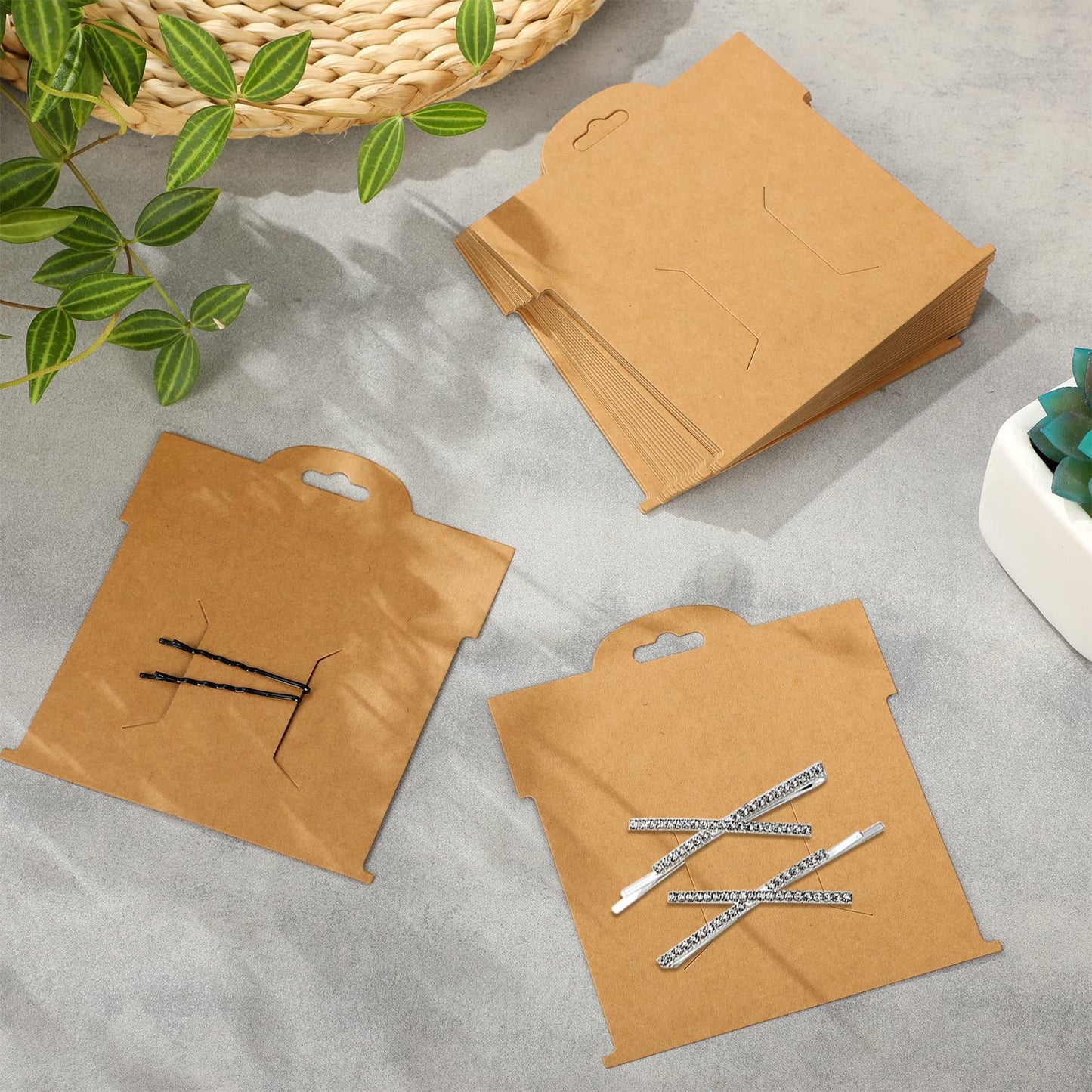 50 Pcs Hair Clip Display Cards 4.75 x 5.25 Inch Kraft Hair Bow Holder Cards Brown Bow Display Rectangular Clip Collecting Cardboard for Barrettes