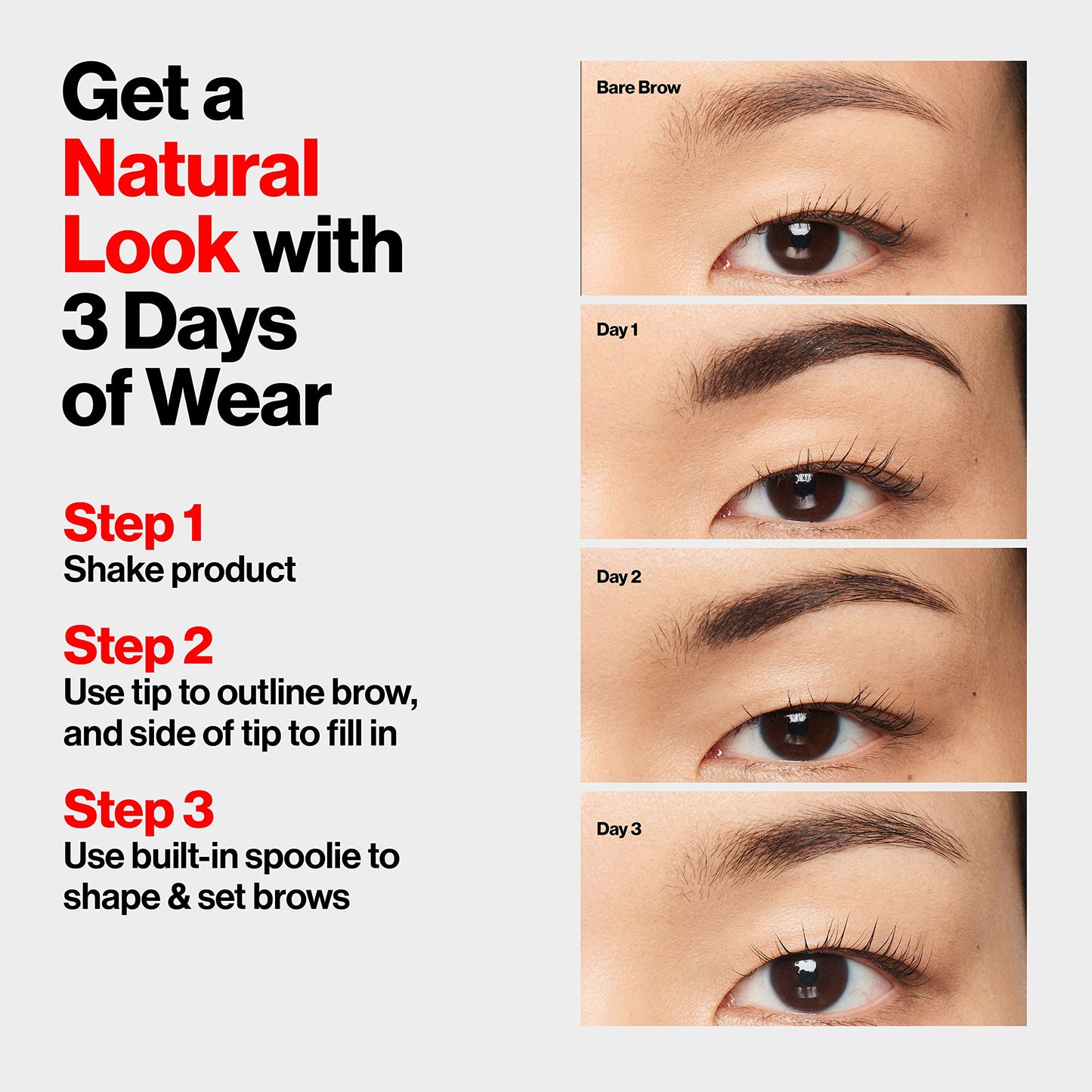 Revlon ColorStay 5-in-1 Semi-Permanent Brow Ink with Spoolie Brush, Waterproof, Transfer-Proof, Eyebrow Makeup, Easy to Remove, 355 Dark Brown Ink