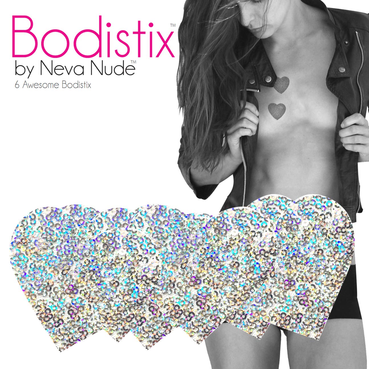 Neva Nude Unicorn Tears Sequin White Sparkle I Heart U Bodistix - Glitter Body Stickers for Festivals, Raves, & Parties | Medical Grade Adhesive