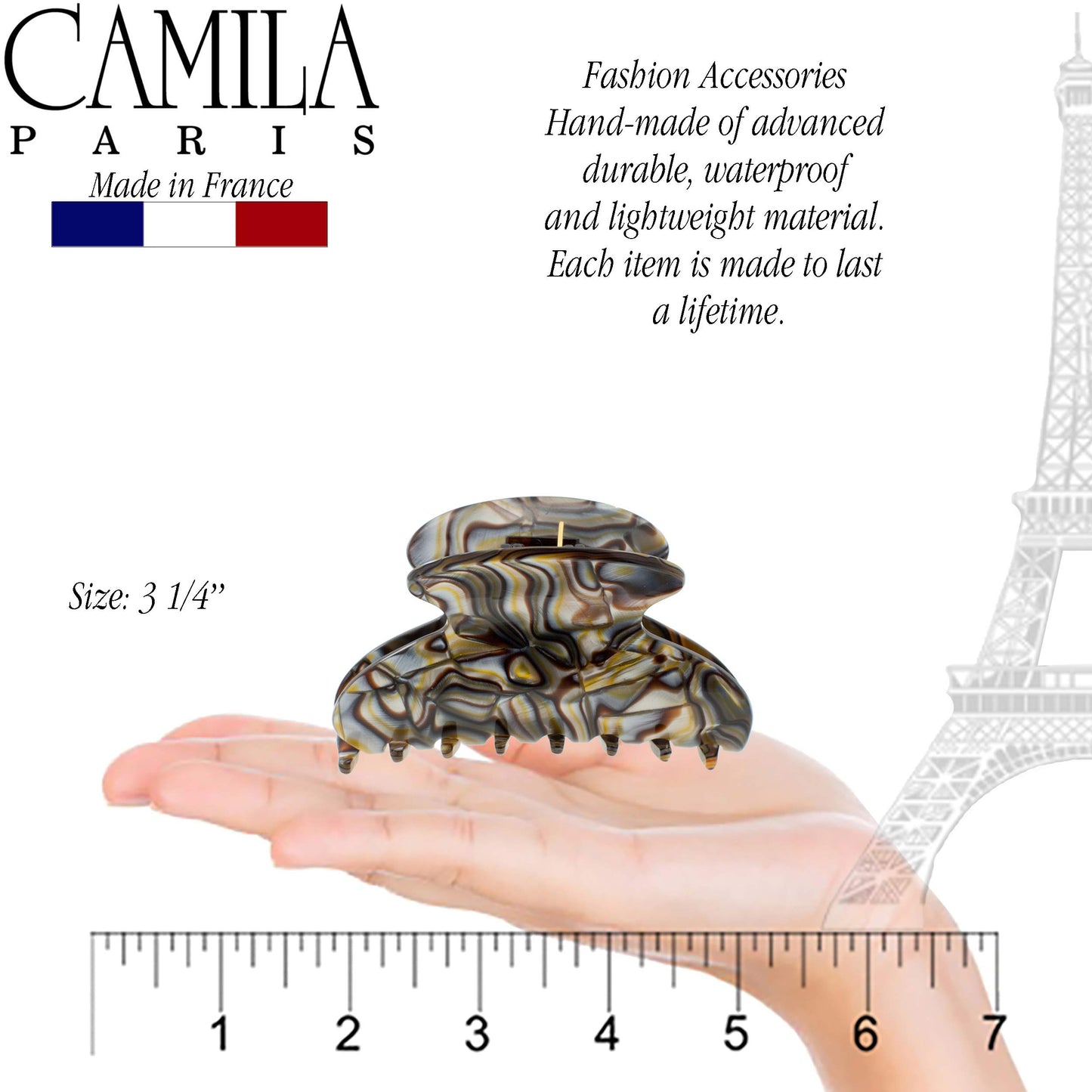 Camila Paris CP3058 French Hair Clip for Women, Onyx, for Thick Long Curly Wavy Hair, Jaw Clip, Strong Hold No Slip Grip, Made in France