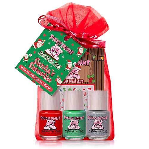 Piggy Paint | 100% Non-Toxic Girls Nail Polish | Safe, Cruelty-free, Vegan, & Low Odor for Kids | Santa's Sweetie (Christmas Holiday 3 Polish + Nail Beauty & Personal Care Piggy Paint