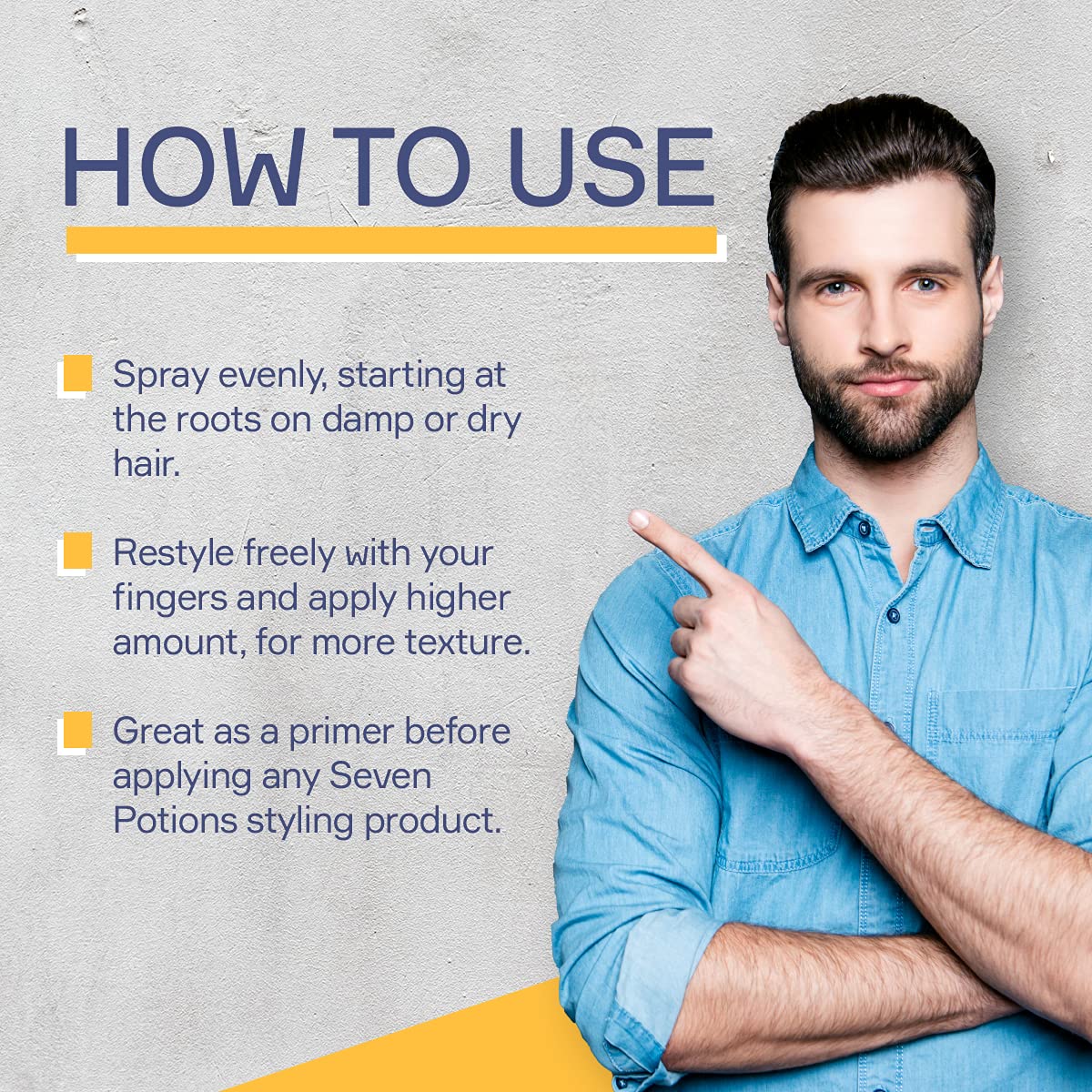 SEVEN POTIONS Salt Spray for Men - Hair Texture Spray with Matte Finish & Grit - Volumizing Pre-Styler for Beach Waves - Water-Based, Quick-Dry