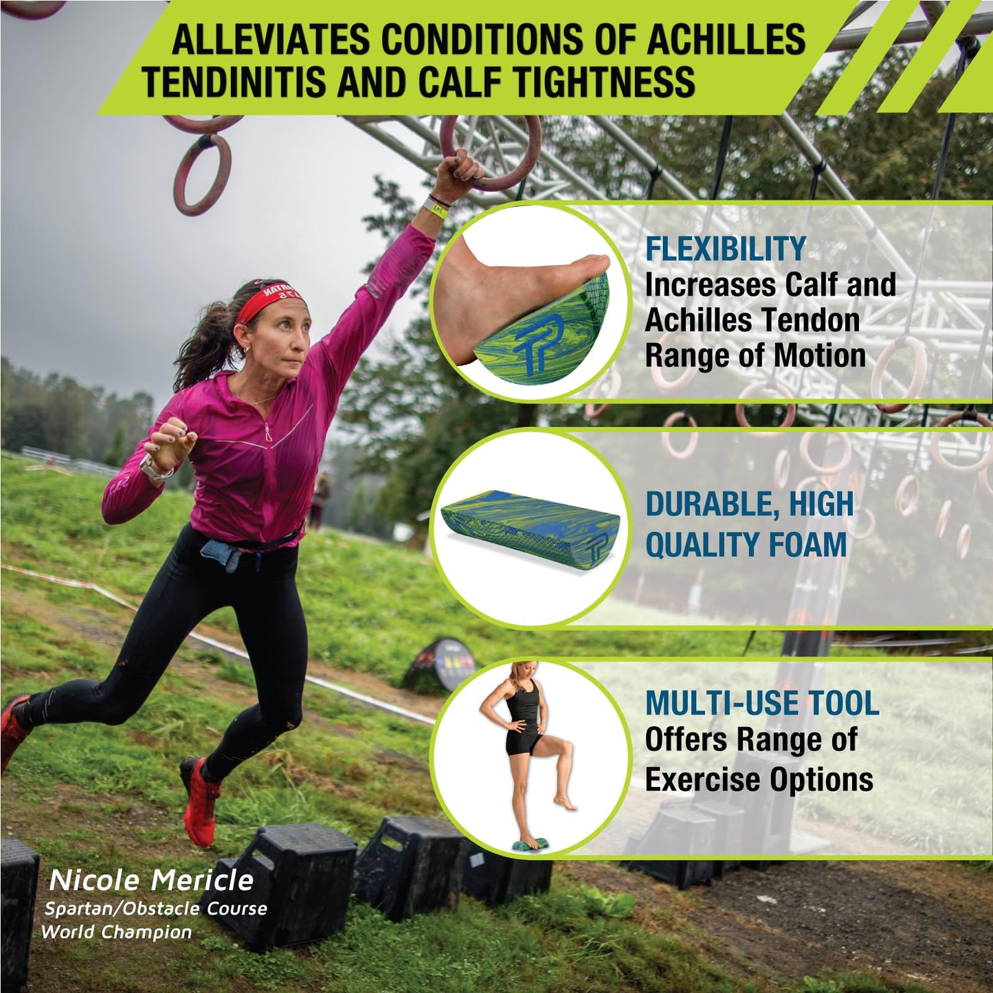 Pro-Tec Calf Stretcher, Blue, Green, Fitness, Balance Memory Foam, Recovery Training, Textured Surface, Toning, Calf Flexibility, Achilles Tendon…