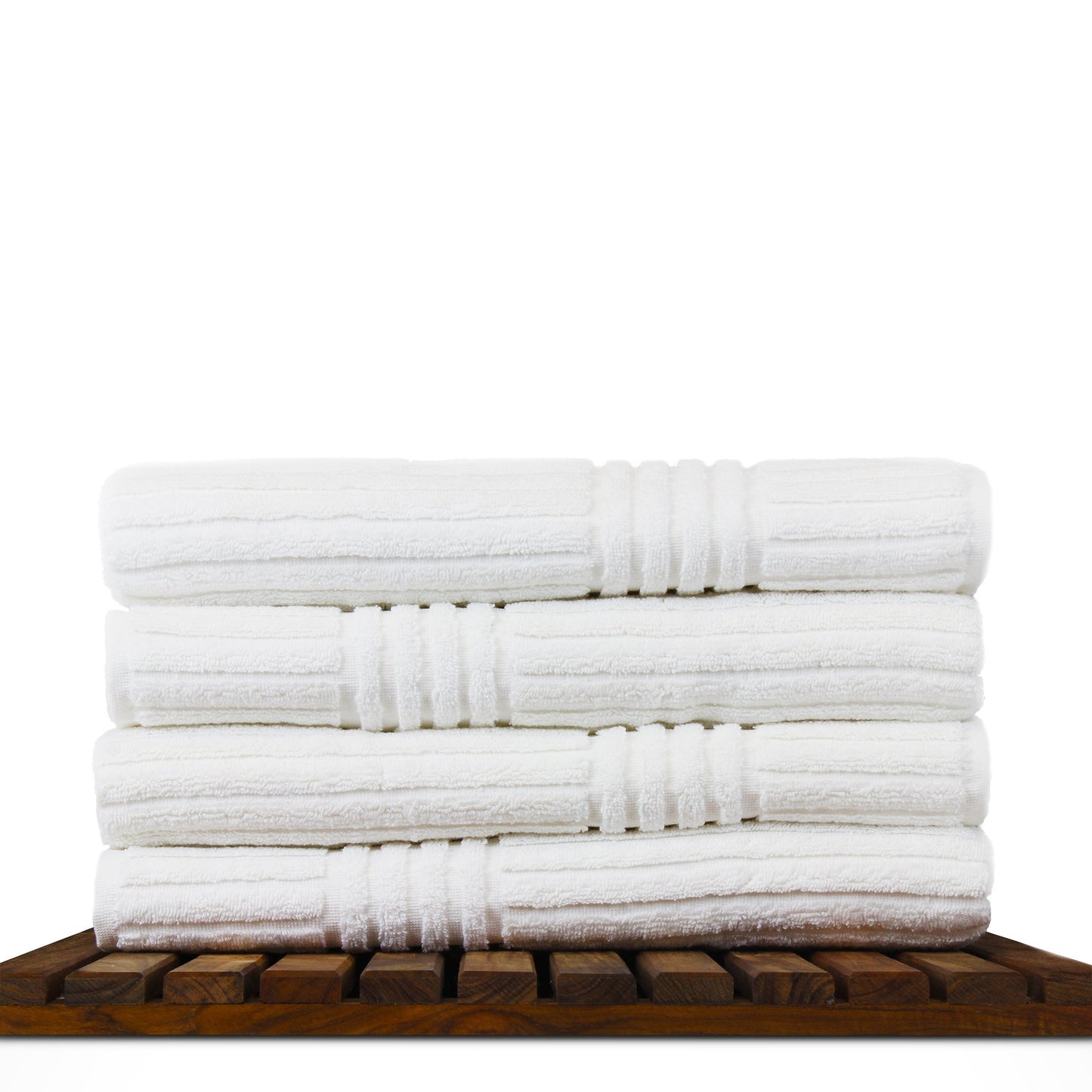 BC Bare Cotton Luxury Hotel & Spa 100% Natural Turkish Cotton Ribbed Channel Pattern Bath Towel (Set of 4), White (852-1501-01)