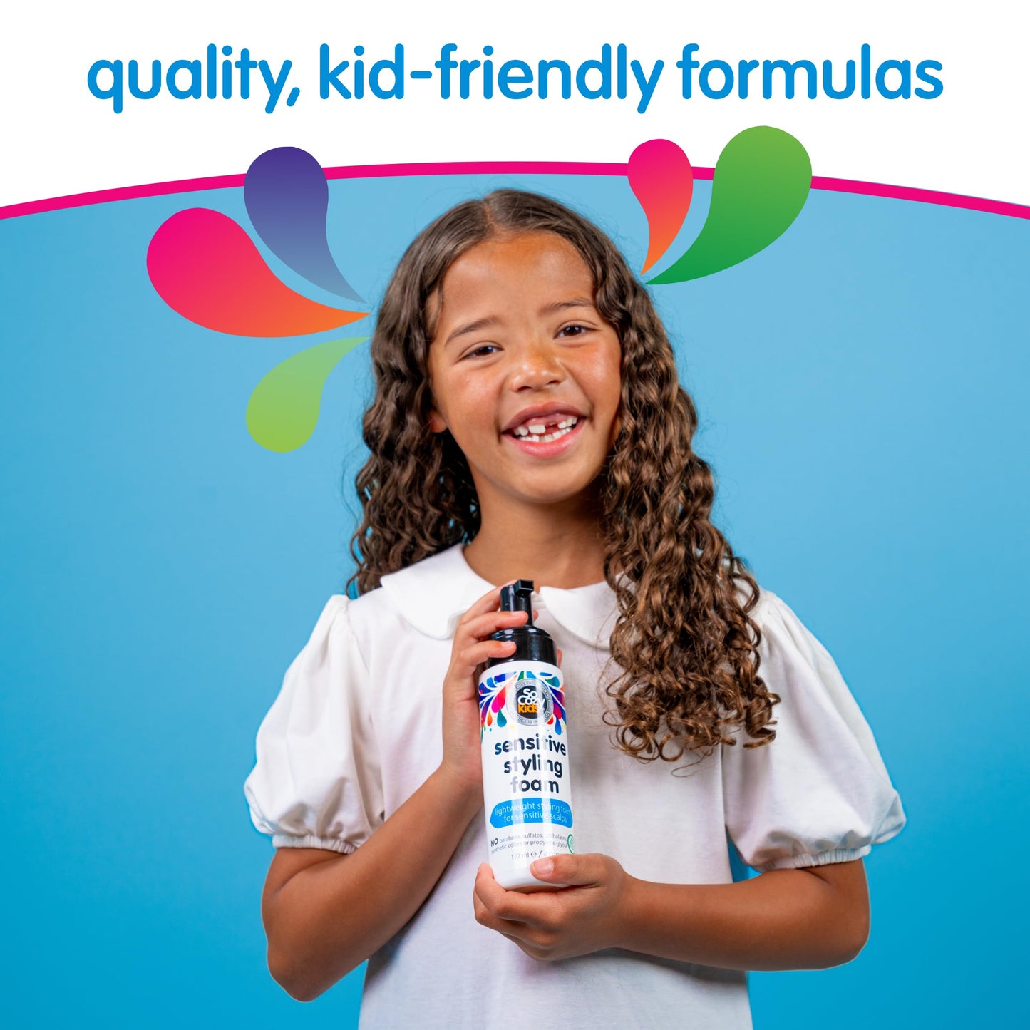 SoCozy Kids Sensitive Styling Foam - Sensitive Foam For Kids w/Straight or Curly Hair - Gentle Natural Hold Styler, Rosemary (6 fl oz)