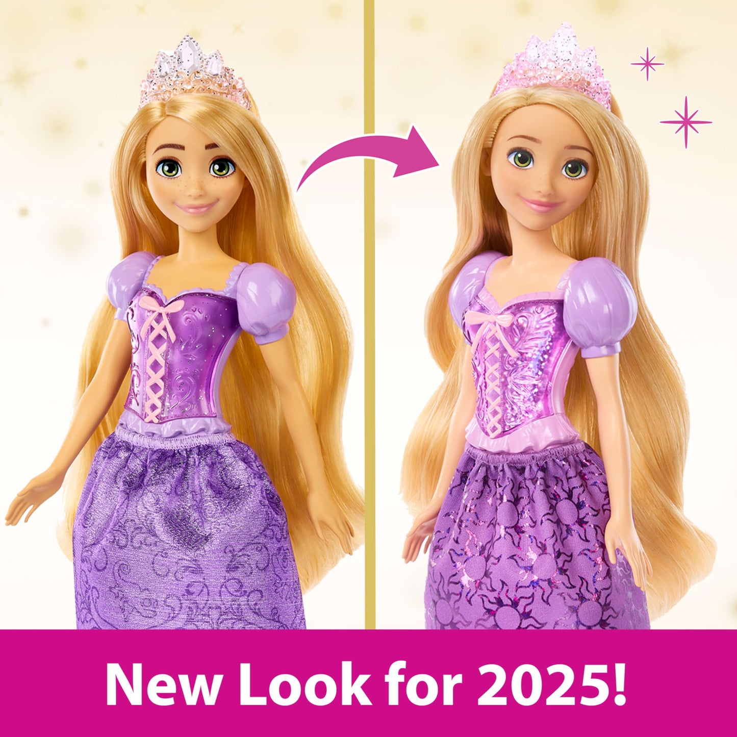 Mattel Disney Princess Toys, Rapunzel Fashion Doll, Sparkling Look with Blonde Hair, Blue Eyes & Tiara Accessory, Inspired by the Movie Tangled