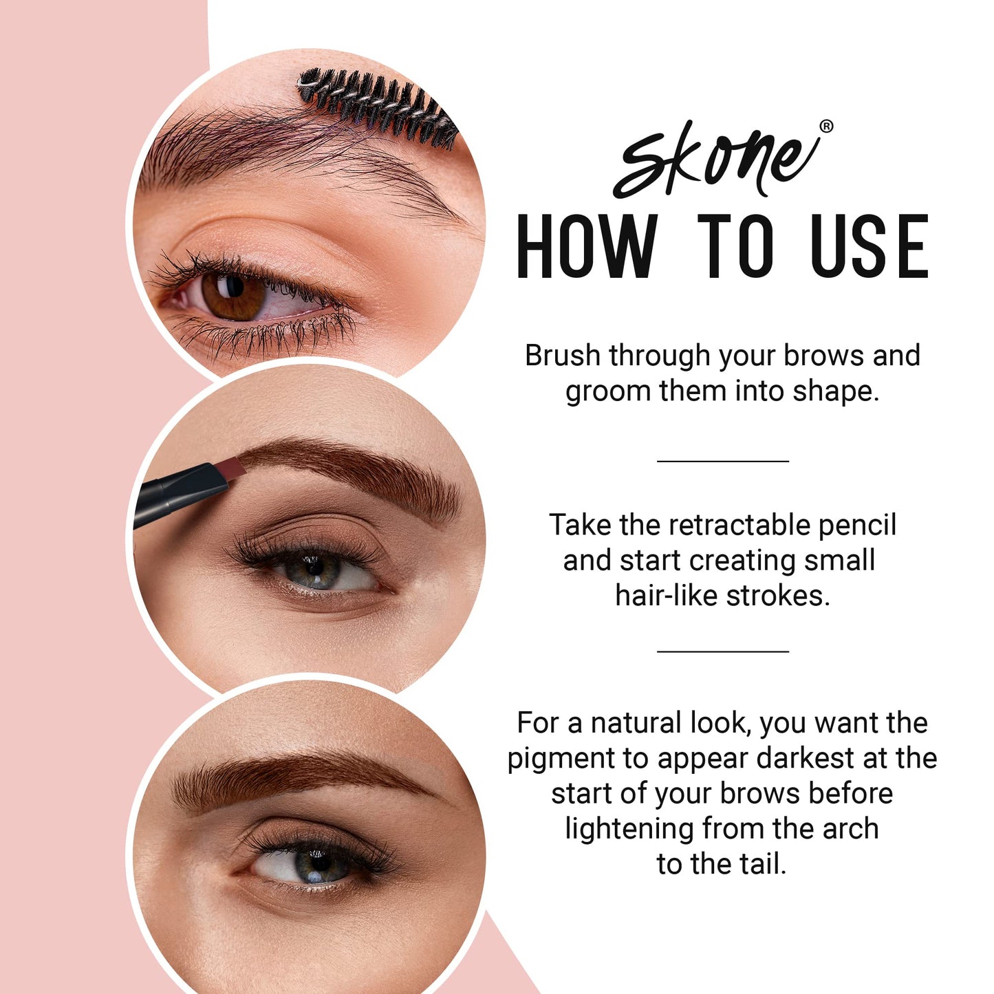 Skone Cosmetics The Original Brow Wand Eyebrow Pencil with Brush - Dual-Sided Retractable Waterproof Long-Lasting Brown Eye Brow Pencils for Women