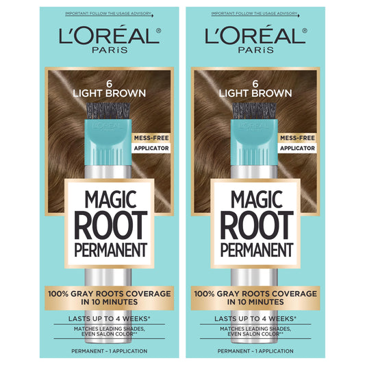 L'Oreal Paris Magic Root Permanent Hair Color Kit, 100% Gray Hair Coverage In Just 10 Minutes, Precision Brush Applicator for Seamless Application, 6