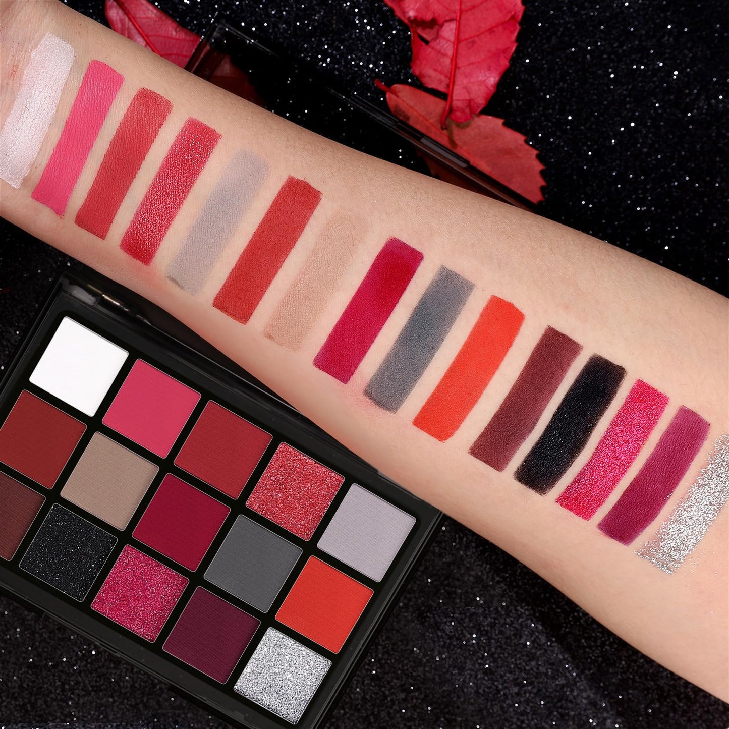 UCANBE Red Eyeshadow Makeup Palette, 15 Colors Burgunry Gray Silver Shimmer Matte Glitter Metallic Eye Shadow Pallet, Pigmented Make Up Kit Beauty and Personal Care UCANBE