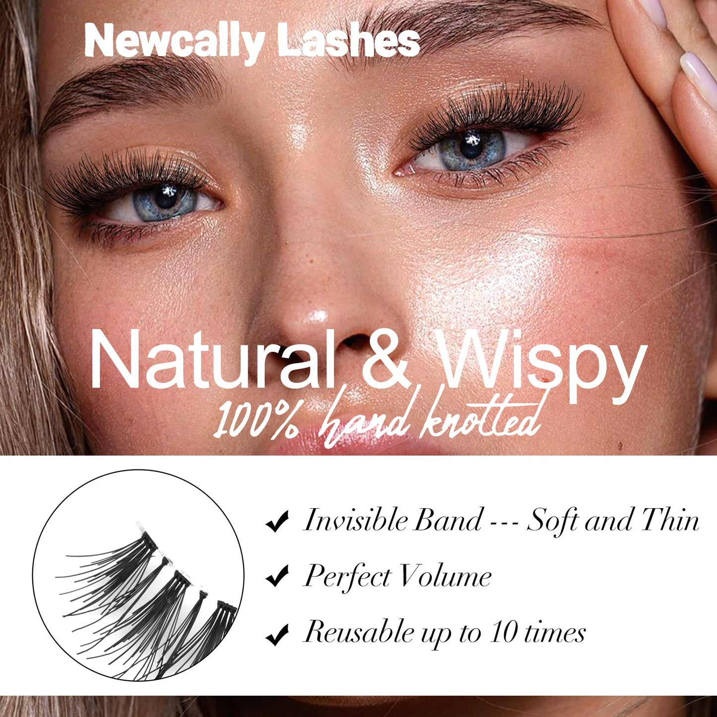 Newcally Lashes Natural Wispy False Eyelashes Cat Eye Lashes Hand-Knotted Soft Light Volume Fake Lashes Multipack