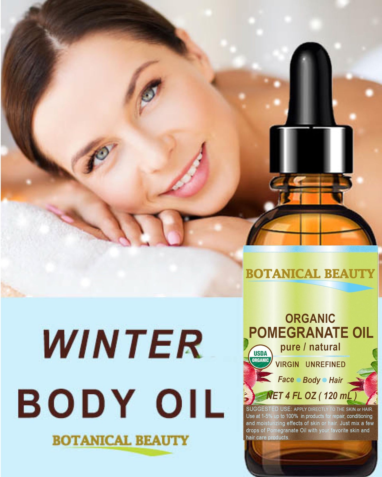 Botanical Beauty Organic POMEGRANATE OIL 100% Pure Natural Virgin Unrefined Cold-Pressed Carrier Oil 0.5 Fl oz 15 ml for Face, Skin, Body, Hair, Lip
