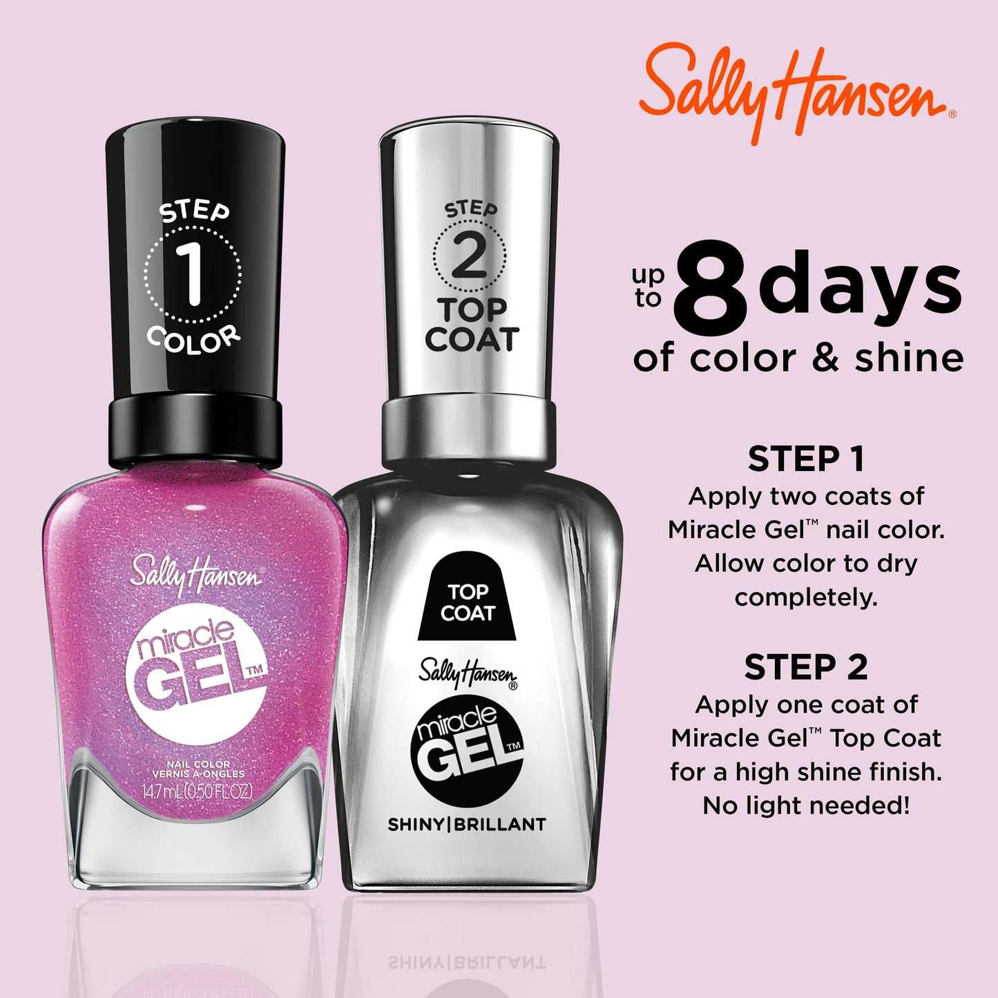Sally Hansen Miracle Gel Salon Quality Nail Polish | Gel-Like Formula, Two-Step System, No UV Light Needed, Long Lasting | Opaque, Shimmer | 512