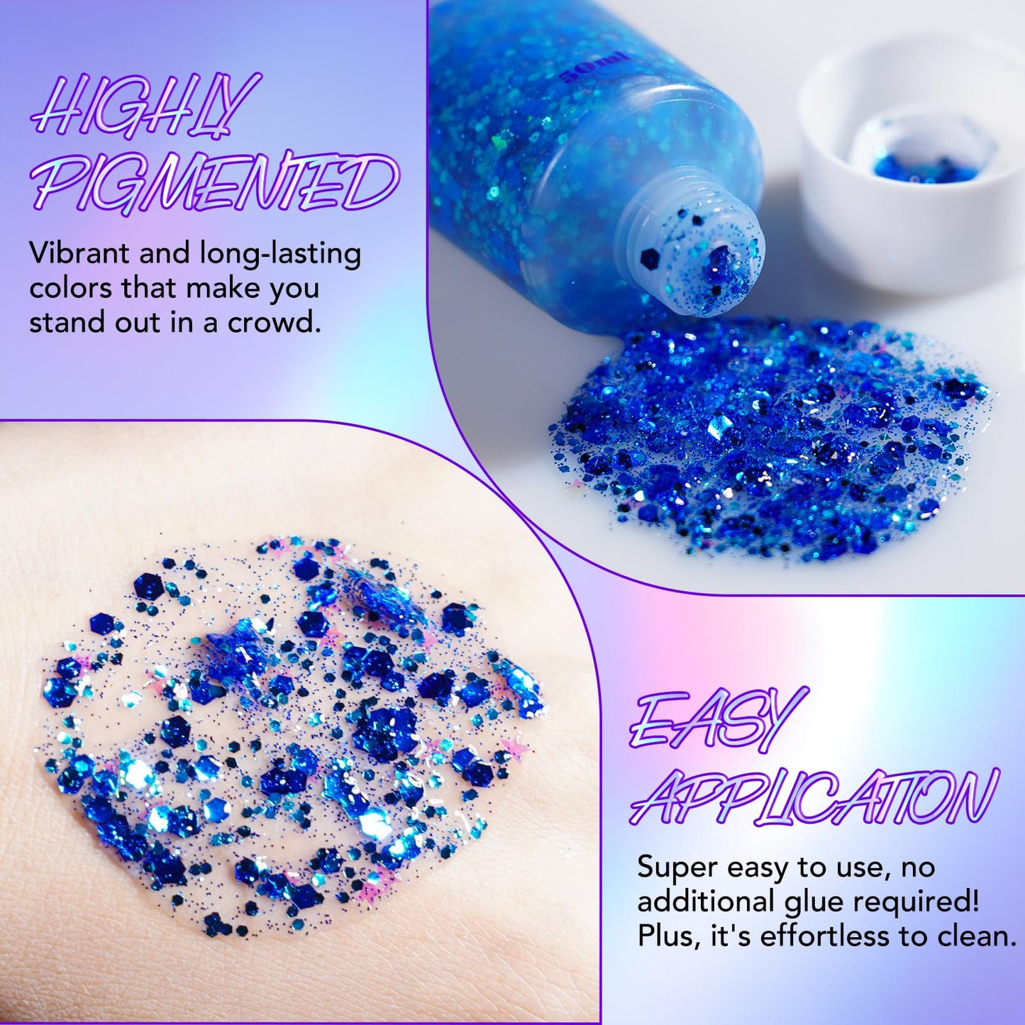 6Pcs Body Glitter for Women - Holiday Glitter Gel for Face &Body & Hair & Nail DIY?Hair Glitter Gel Create A Stunning Visual Feast ?Multiple Purpose