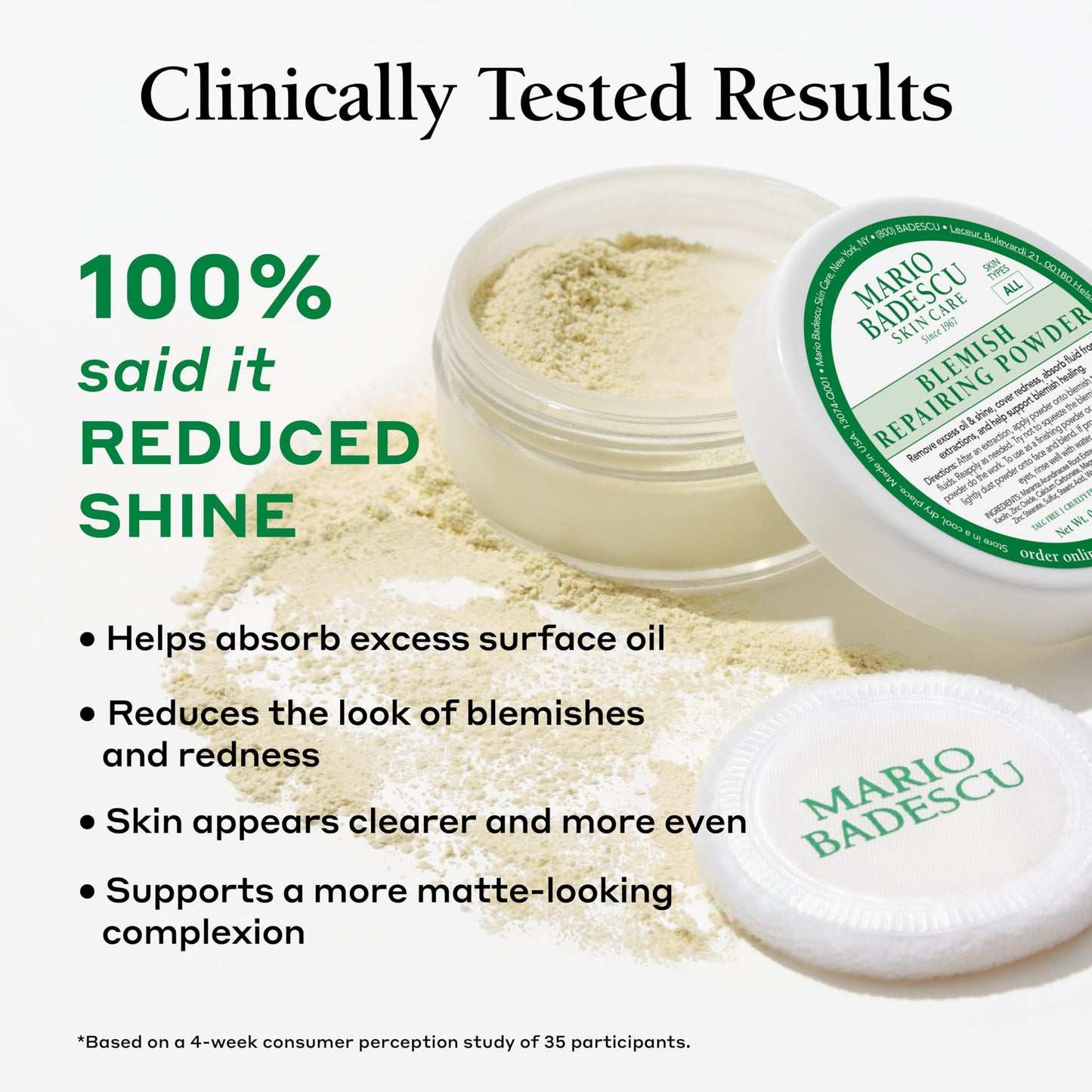 Mario Badescu Blemish Repairing Powder, Accelerate Recovery of Popped Pimples, Reduce Redness, Skin Care Powder for Blemish Concealment and Oil