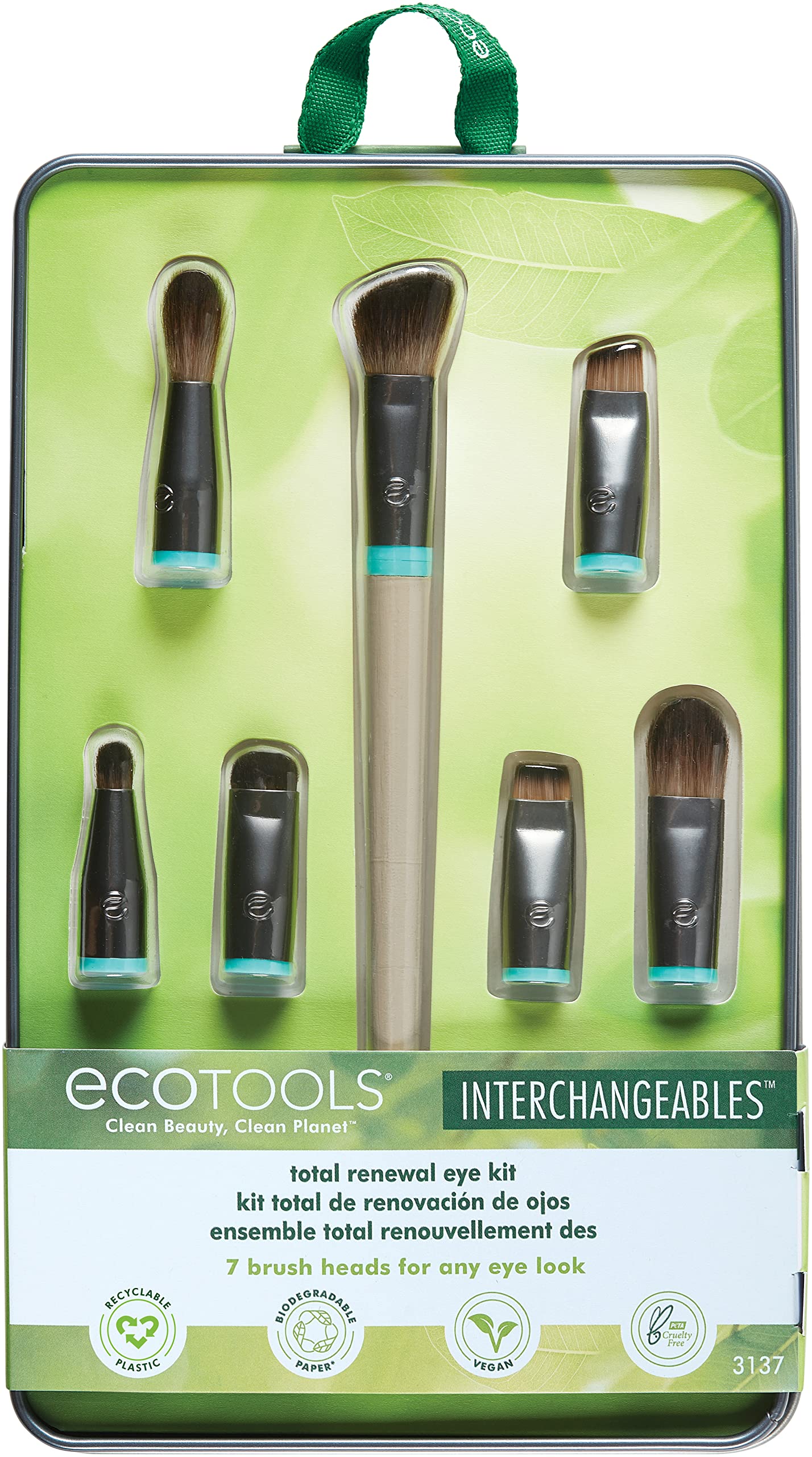 EcoTools Interchangeables Total Renewal Eye Makeup Brush Kit, Customizable Makeup Brushes for Eyeshadow, Travel-Friendly Kit, Eco-Friendly Synthetic