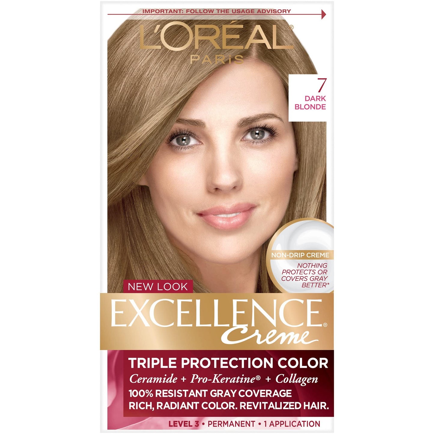 L’Oreal ParisExcellence Triple Protection Permanent Hair Color Creme Dark Blonde [7] 1 ea (Pack of 4)