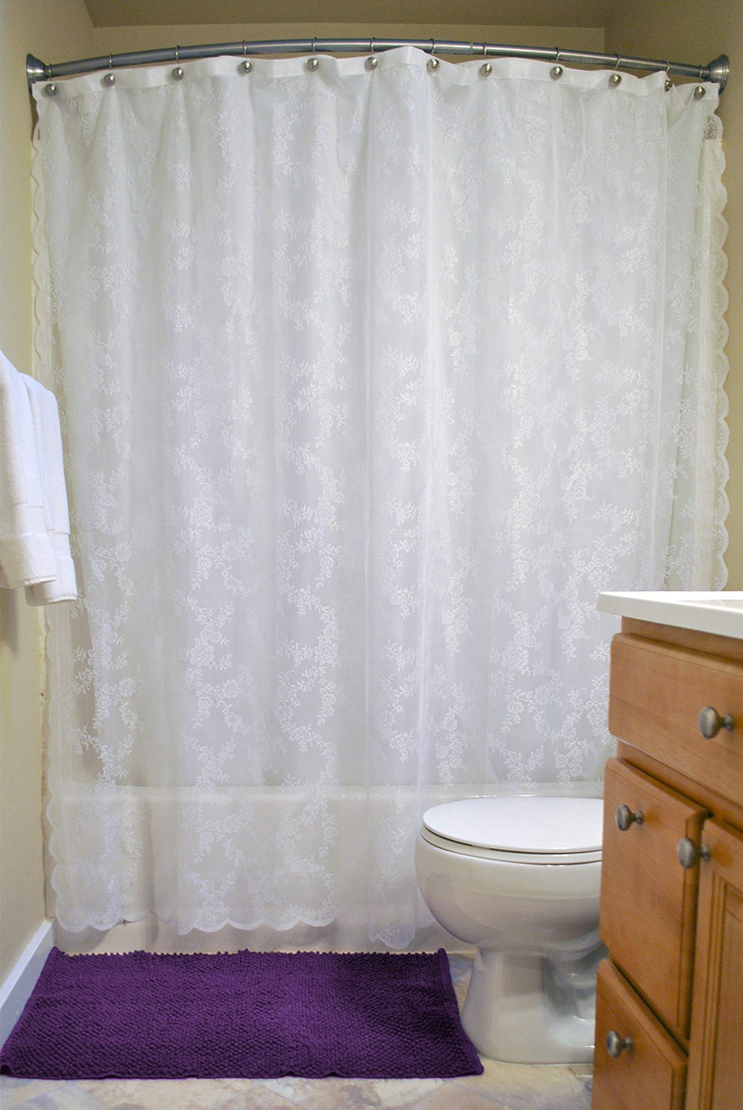 DII Translucent Lace Shower Curtain, 72x72, Flower Blossom White