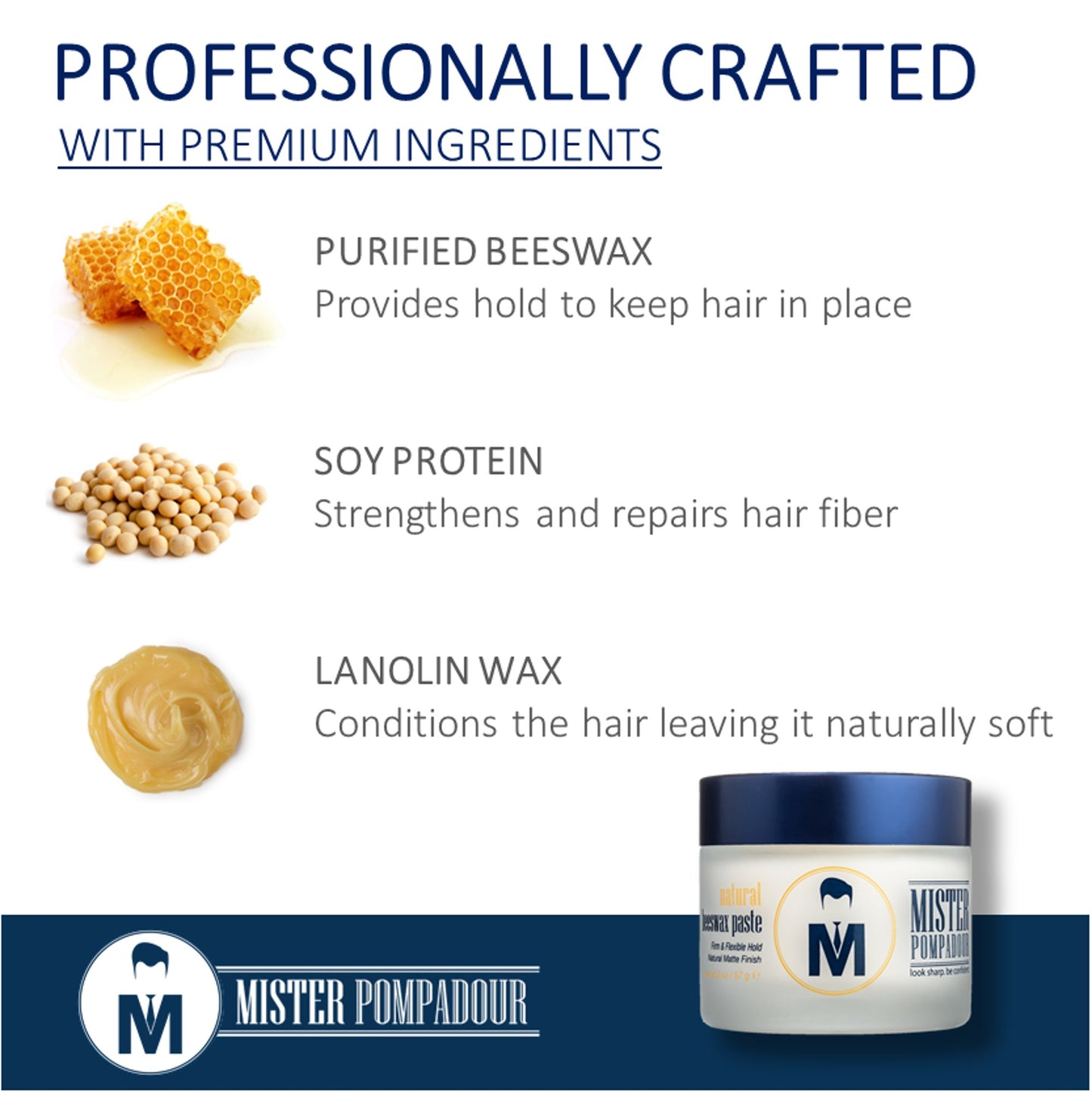 Mister Pompadour Natural Beeswax Paste | Matte Hair Product for Men & Women | HIgh Hold & No Shine | Water Based - Easy To Wash | 2oz