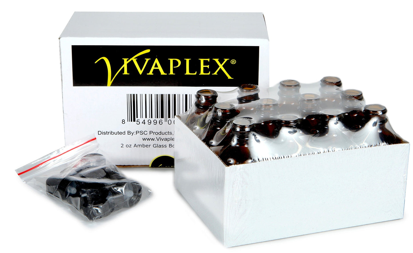 Vivaplex, 12, Amber, 2 oz Glass Bottles, with Lids