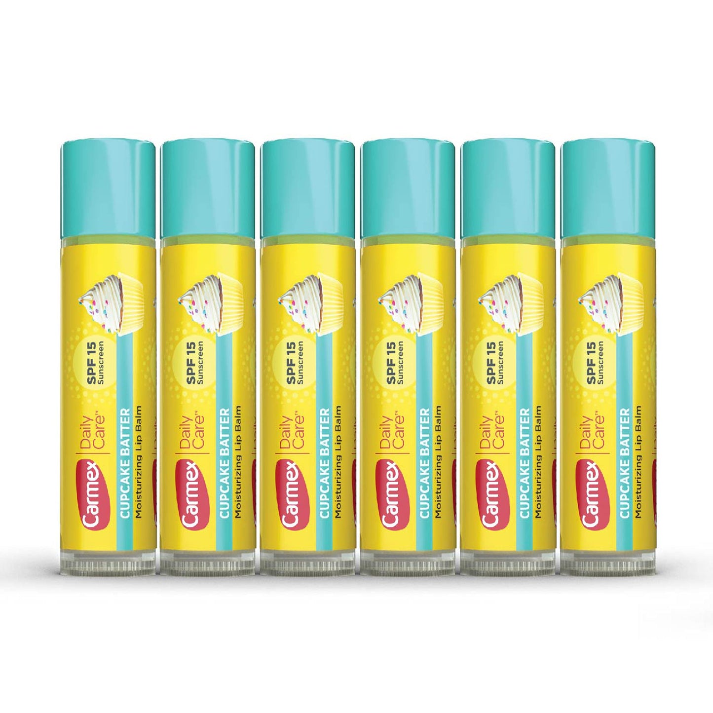 Carmex Daily Care Moisturizing Lip Balm with SPF 15, Cupcake Batter Lip Balm Sticks, 0.15 OZ Each - 6 Count
