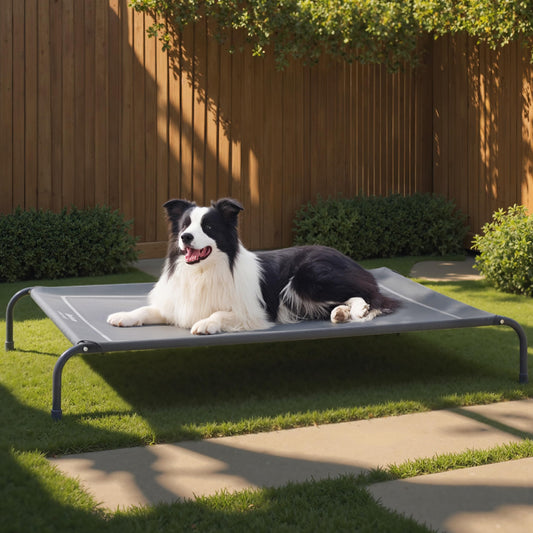 Bedsure Outdoor Elevated Dog Bed, Large Size Portable Raised Cot with Breathable Mesh, Skid-Resistant Feet for Indoor & Outdoor Use, Grey 49"