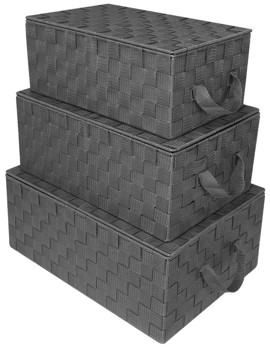 Sorbus Set of 3 Storage Baskets for Organizing with Lid, Mesh Hand-Woven Design, Linen Closet Organizers and Storage, Organizer Storage Baskets…