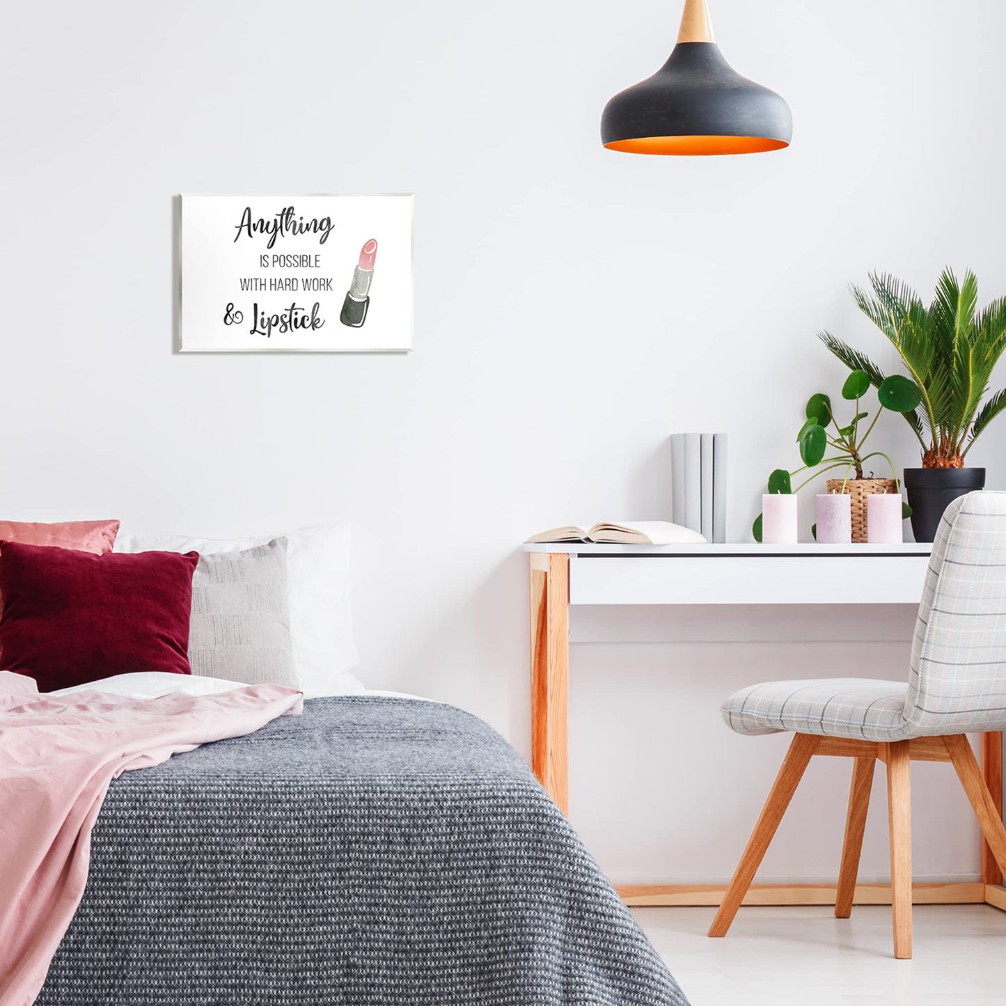 Stupell Industries Anything Possible With Lipstick Glam Makeup Inspiration Wood Wall Art, Design By CAD Designs