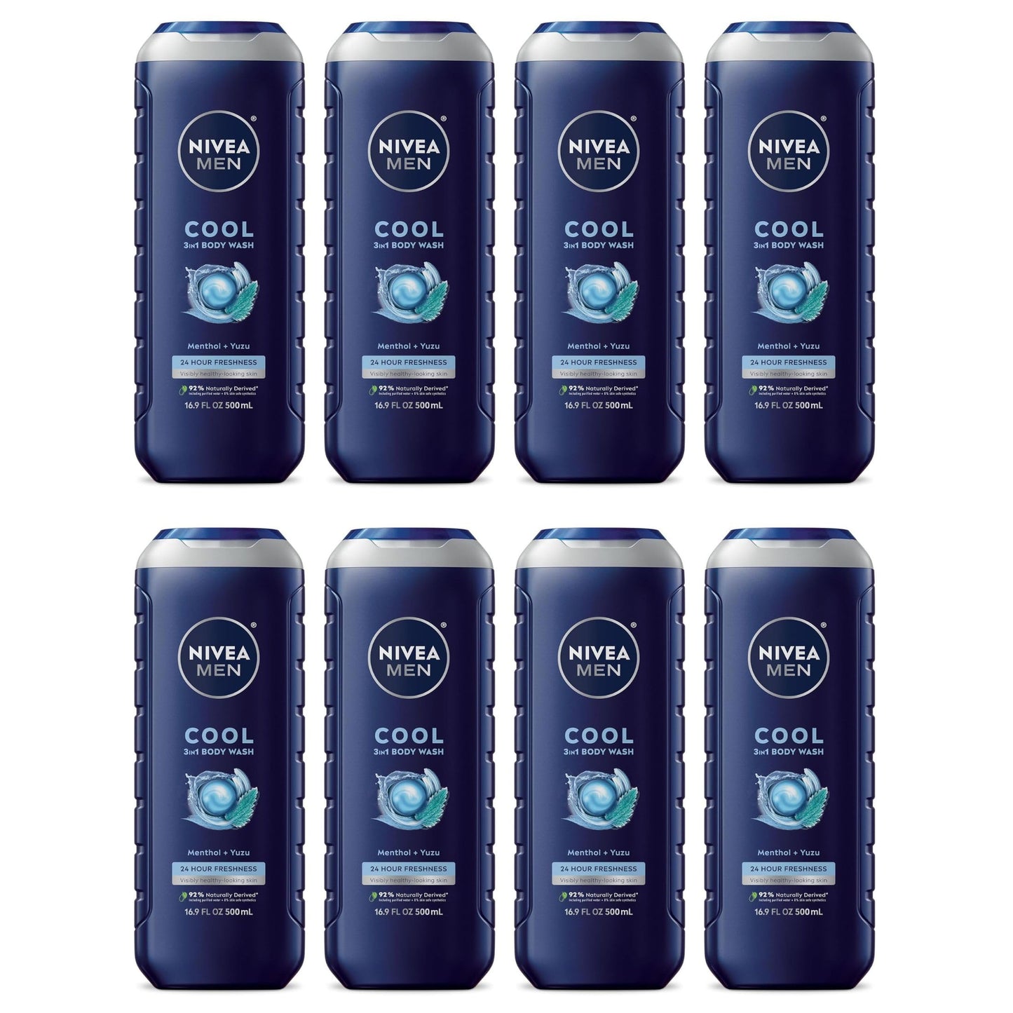 NIVEA FOR MEN Body Wash Cool 16.90 oz (Pack of 8)