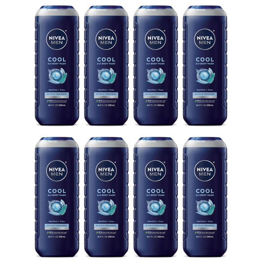 NIVEA FOR MEN Body Wash Cool 16.90 oz (Pack of 8)