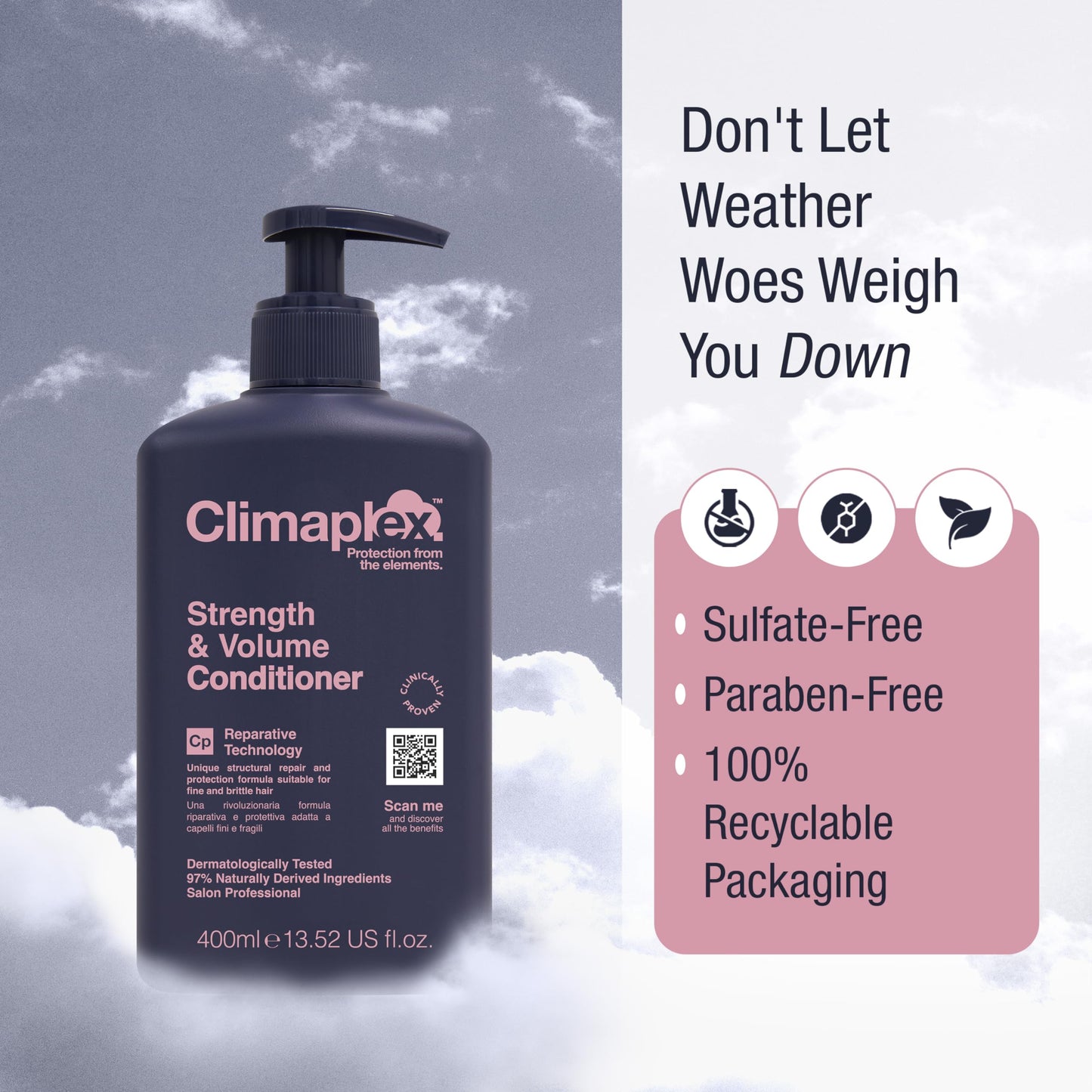 Climaplex Strength and Volume Shampoo and Conditioner Set - Moisturizes and Protects - Detangles Knots - Adds Body and Shine - All Hair Types - 2 pcs