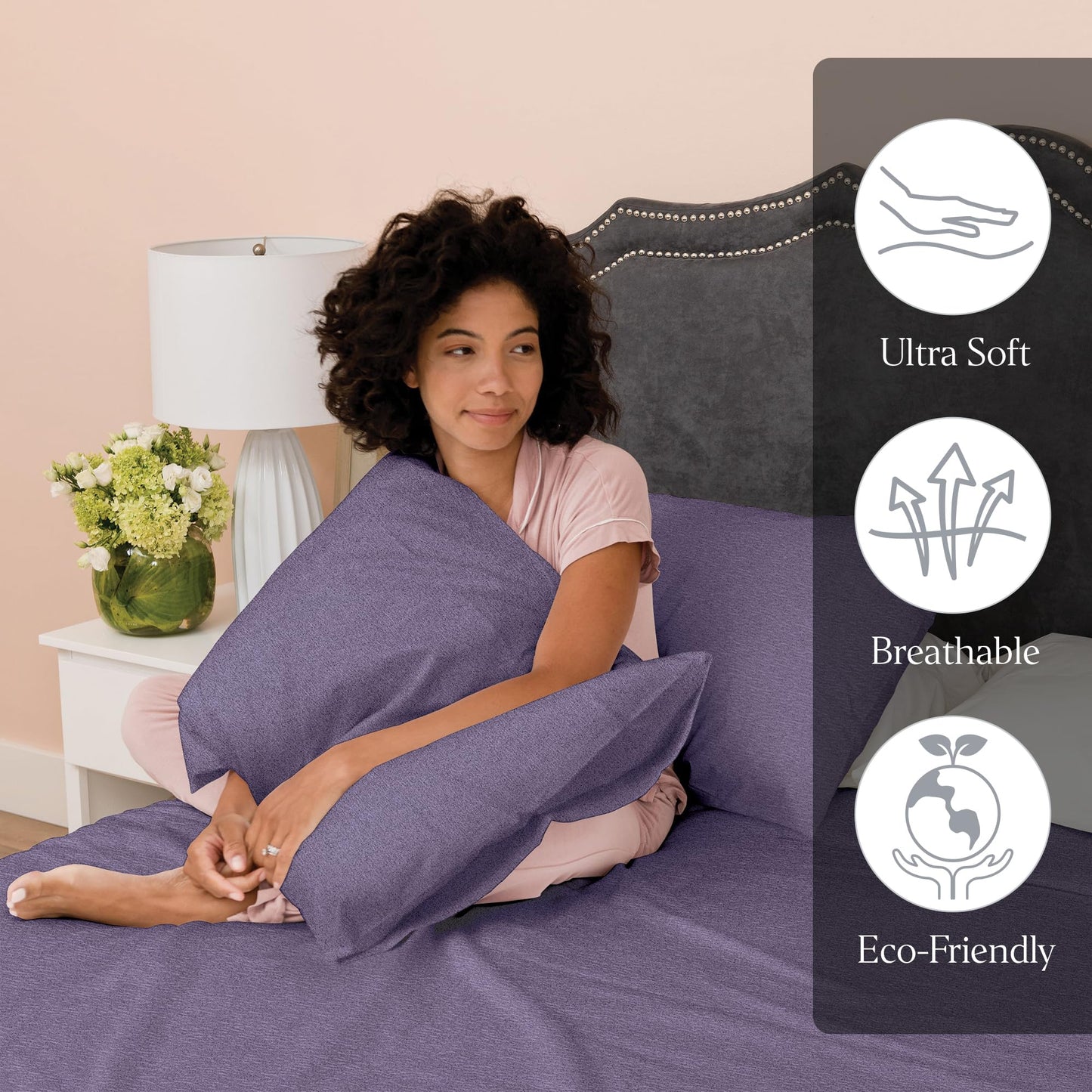 Ella Jayne Purple 4pc Jersey Knit Sheets Set (Twin Size, Deep Pockets)