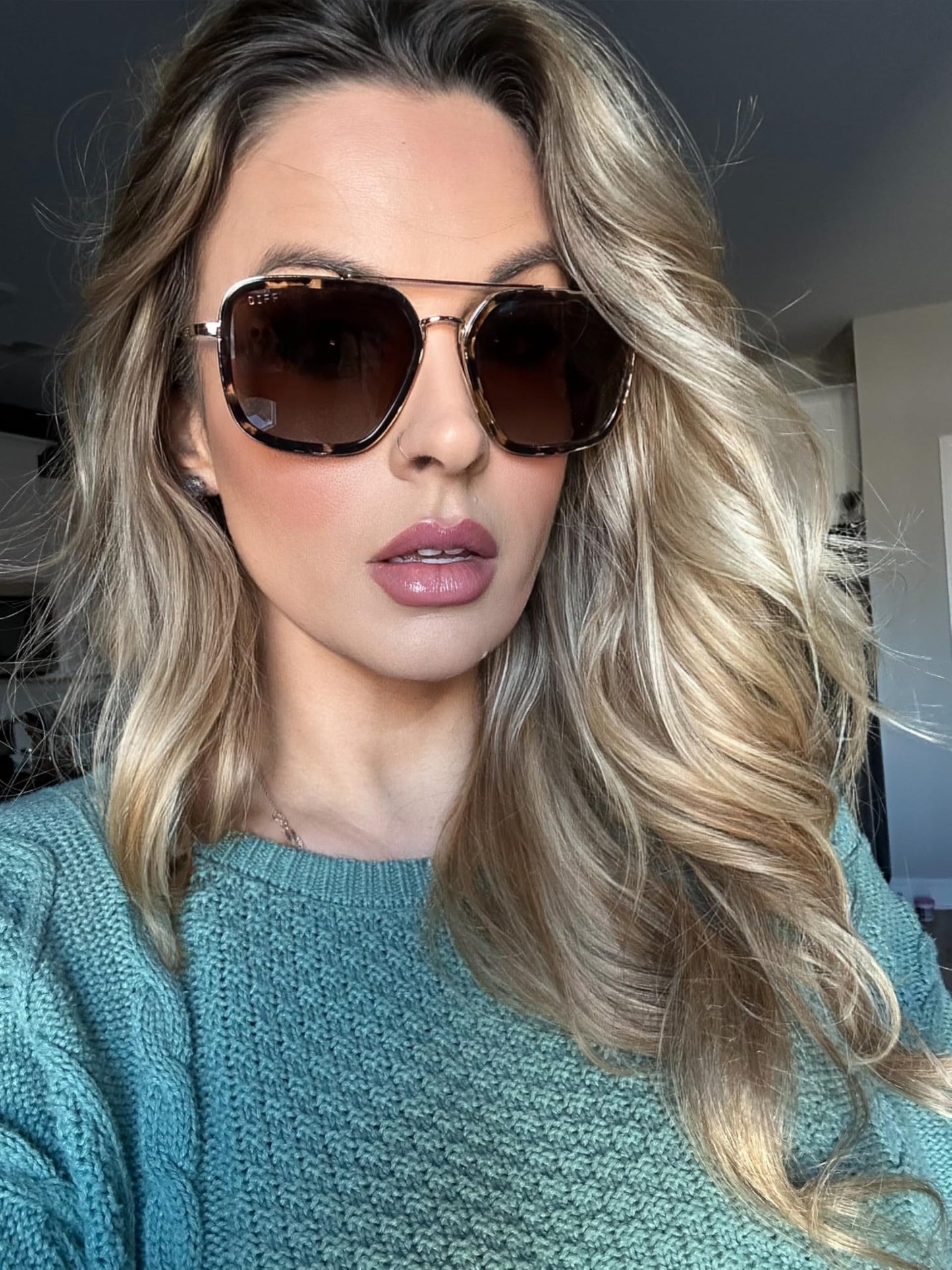 DIFF Jordan Designer Oversized Navigator Sunglasses for Women UV400 Polarized Protection, Espresso Tortoise + Brown Gradient