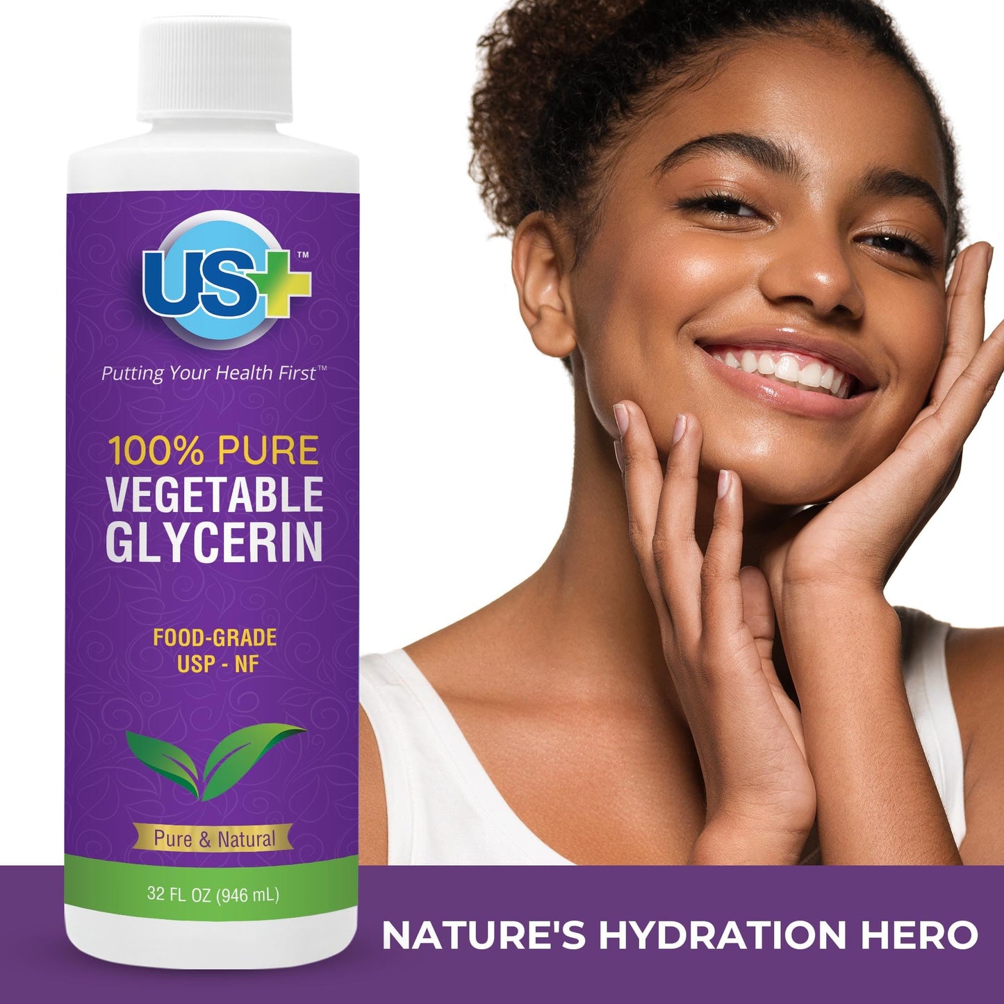 US+ 100% Pure Vegetable Glycerin - Pharmaceutical & Food Grade (USP) - All-natural moisturizer & cleanser - Non-GMO - For skin, hair, soaps and more Beauty and Personal Care US+