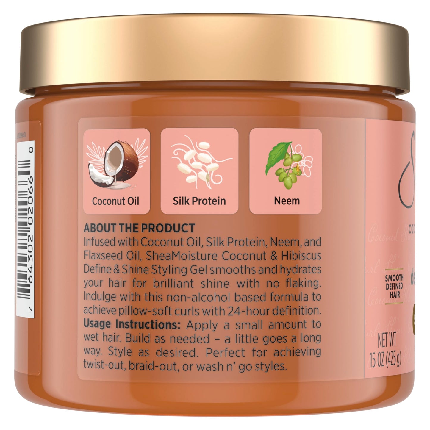 SheaMoisture Define & Shine Styling Gel + Flaxseed Coconut&Hibiscus Hydrates,Holds Your Style All Day Infused With Glycerin,Coconut Oil an